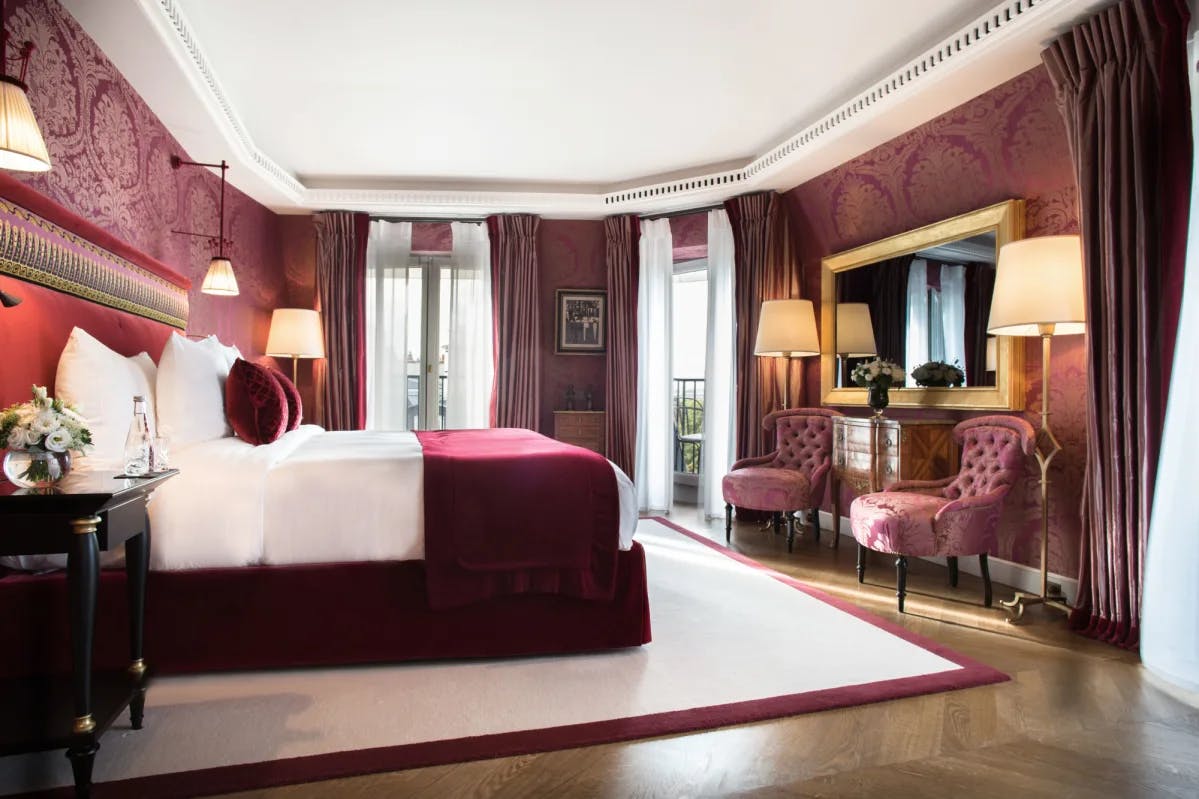 chic hotel room with plum décor