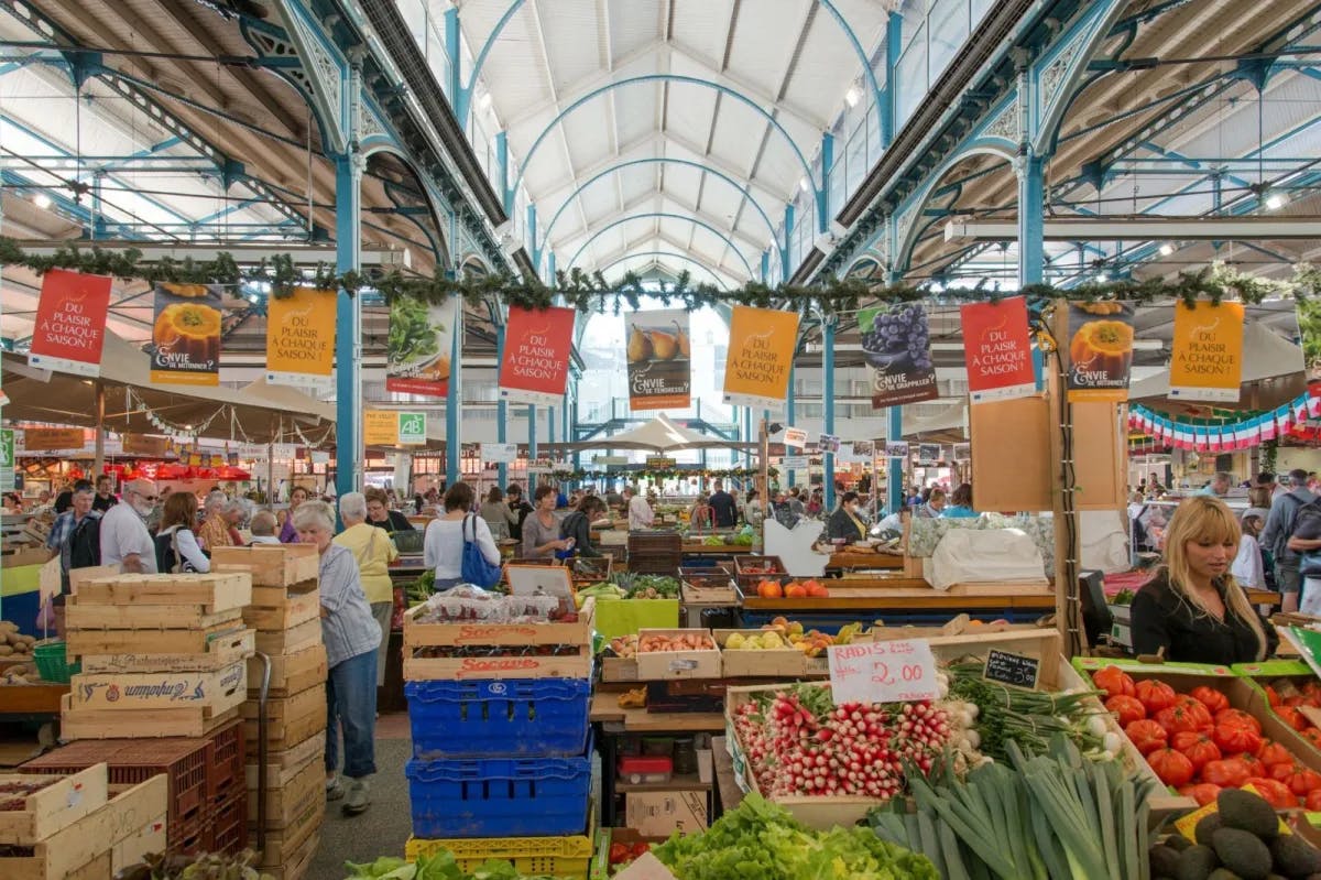 Les Halles market is a vibrant gastronomic hub in Dijon, France.
