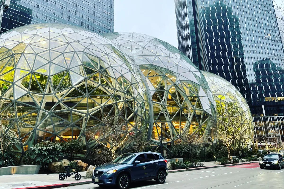 The Amazon Spheres are innovative glass domes in Seattle.