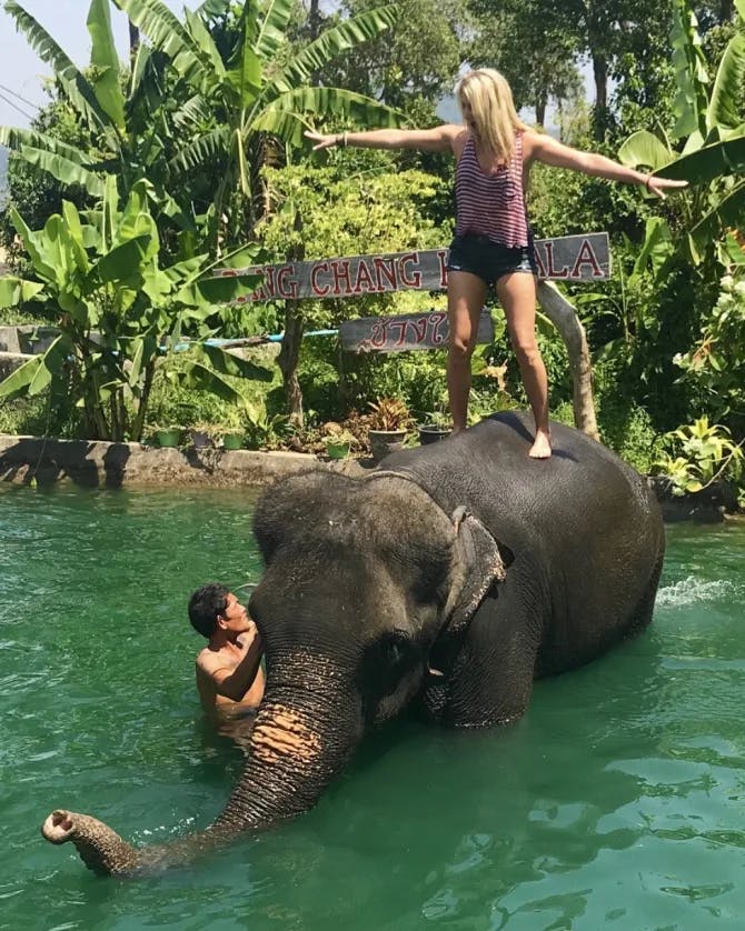 Summer posing on an Elephant
