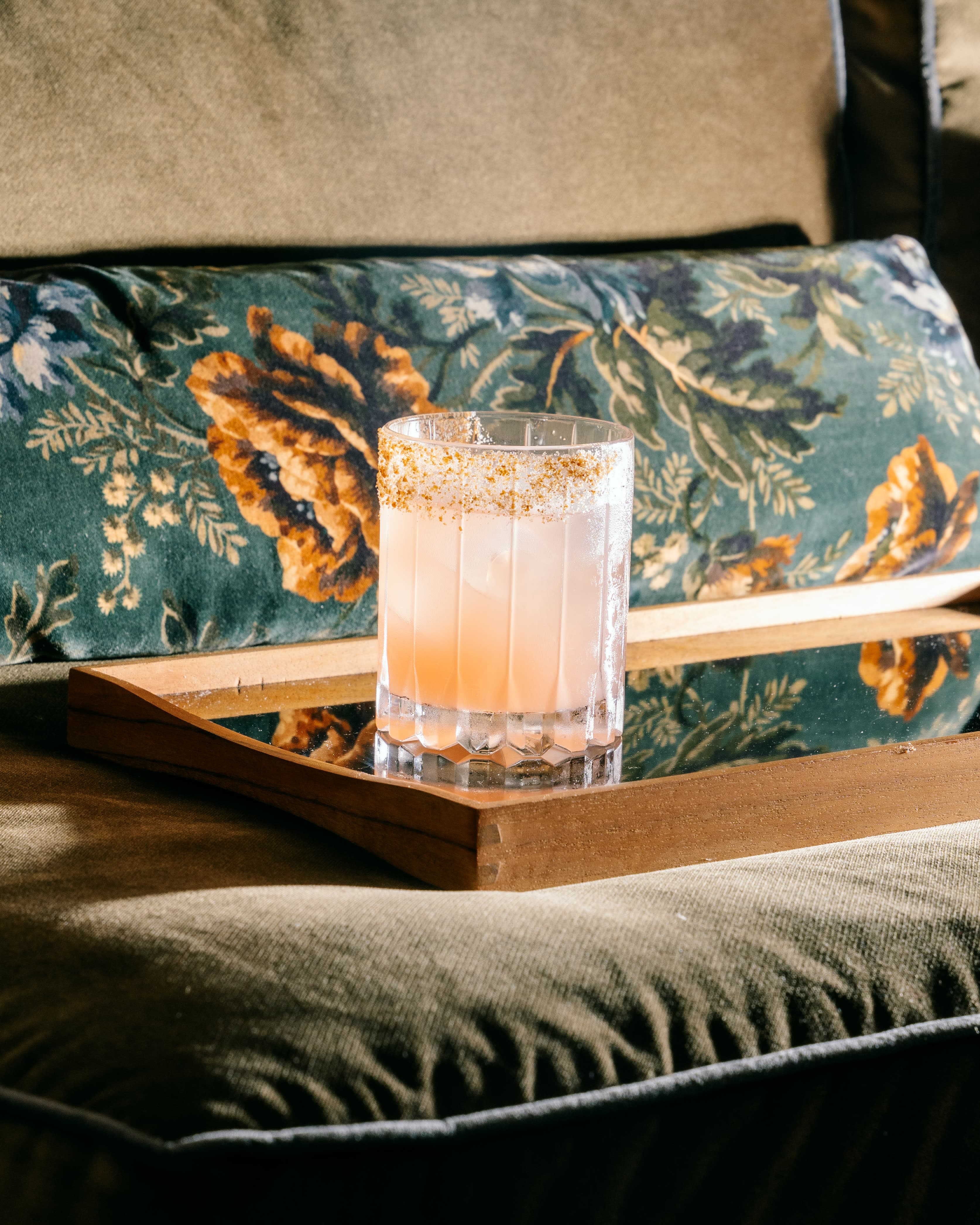 blue-and-white striped chairs in an outdoor courtyard