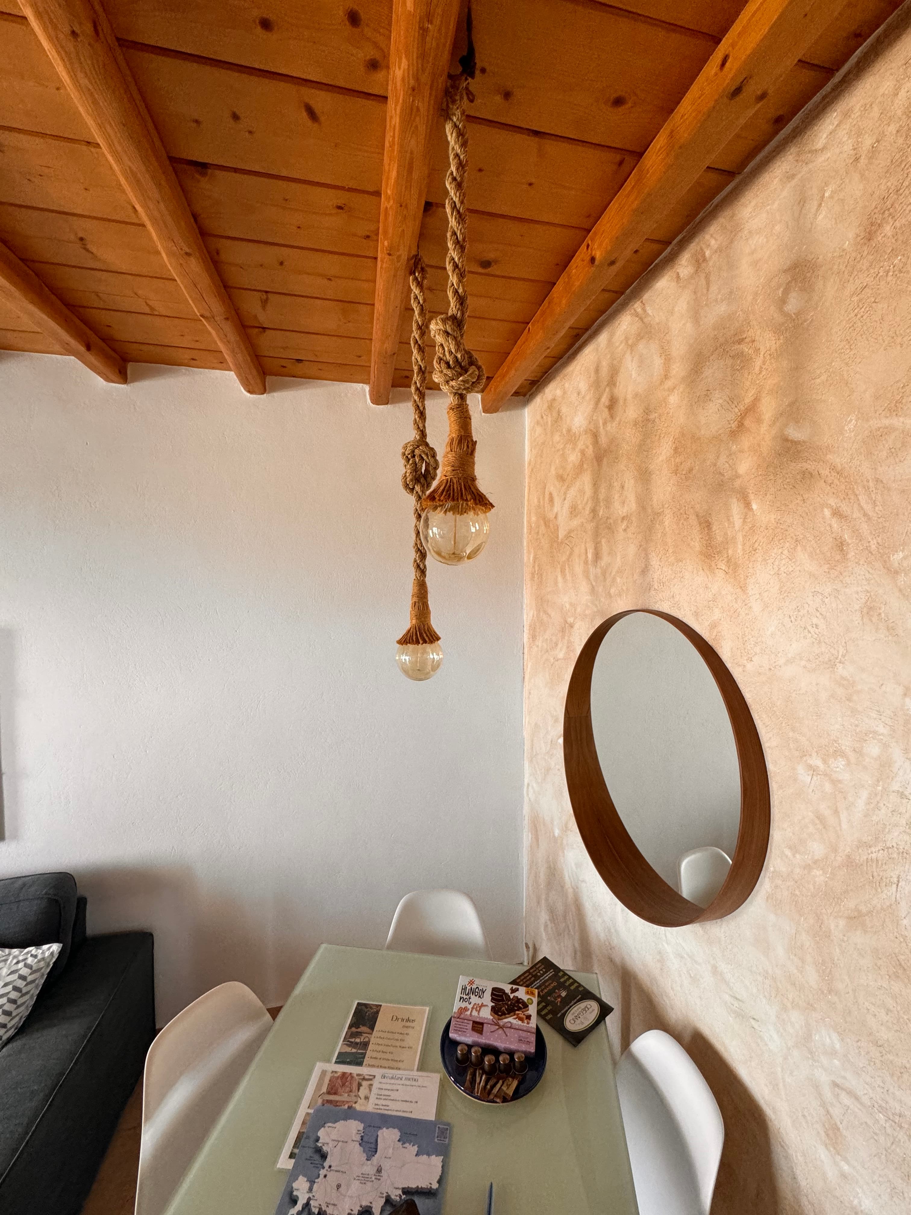 A hotel room with chic interiors. 
