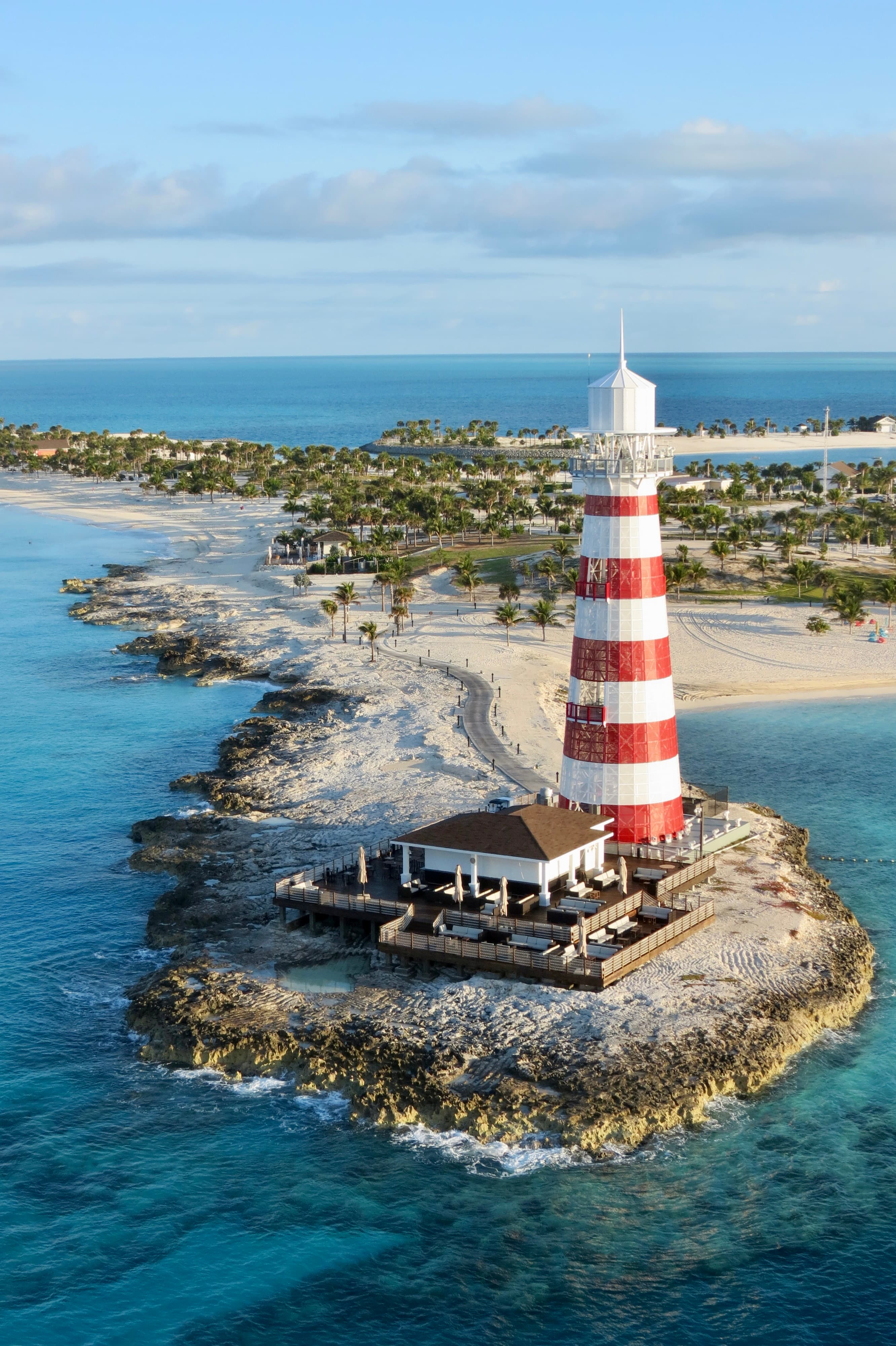 A view of a lighthouse on a sunny day. 