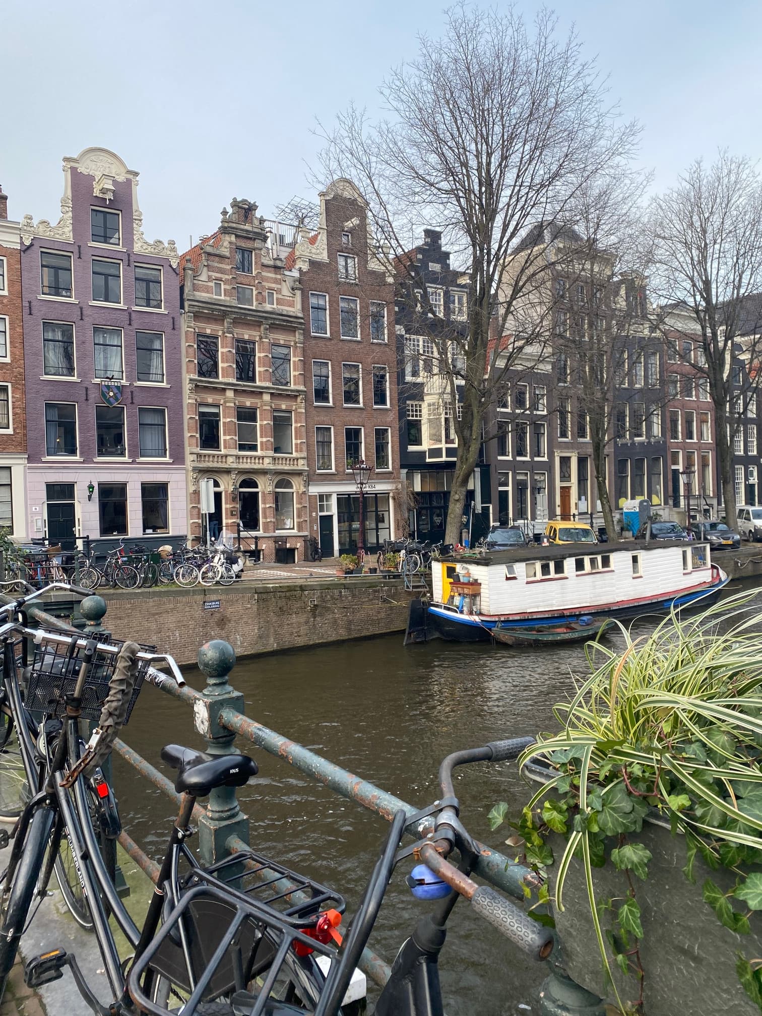 View of a canal in Amsterdam on a cloudy day