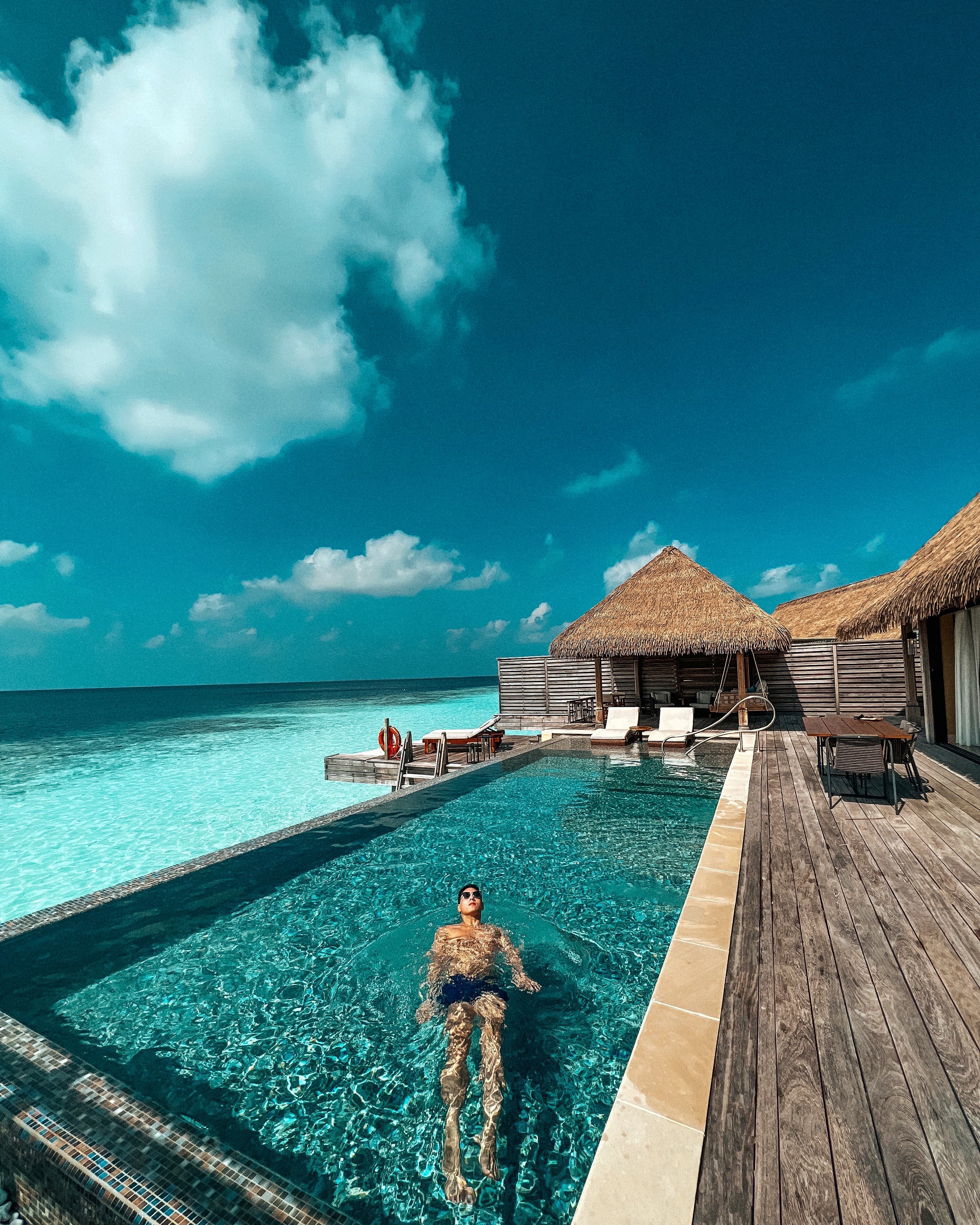 Pool side views by the beach hut.
