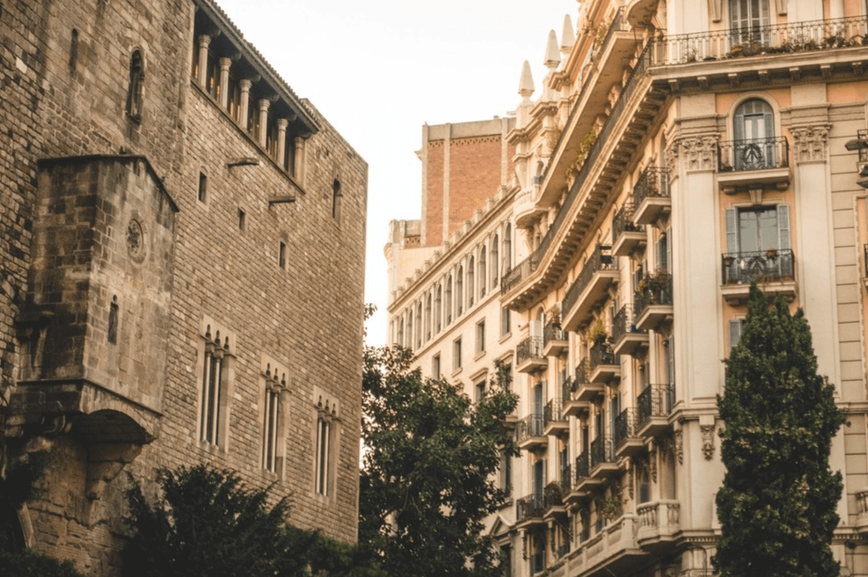 Historic buildings at sunset.