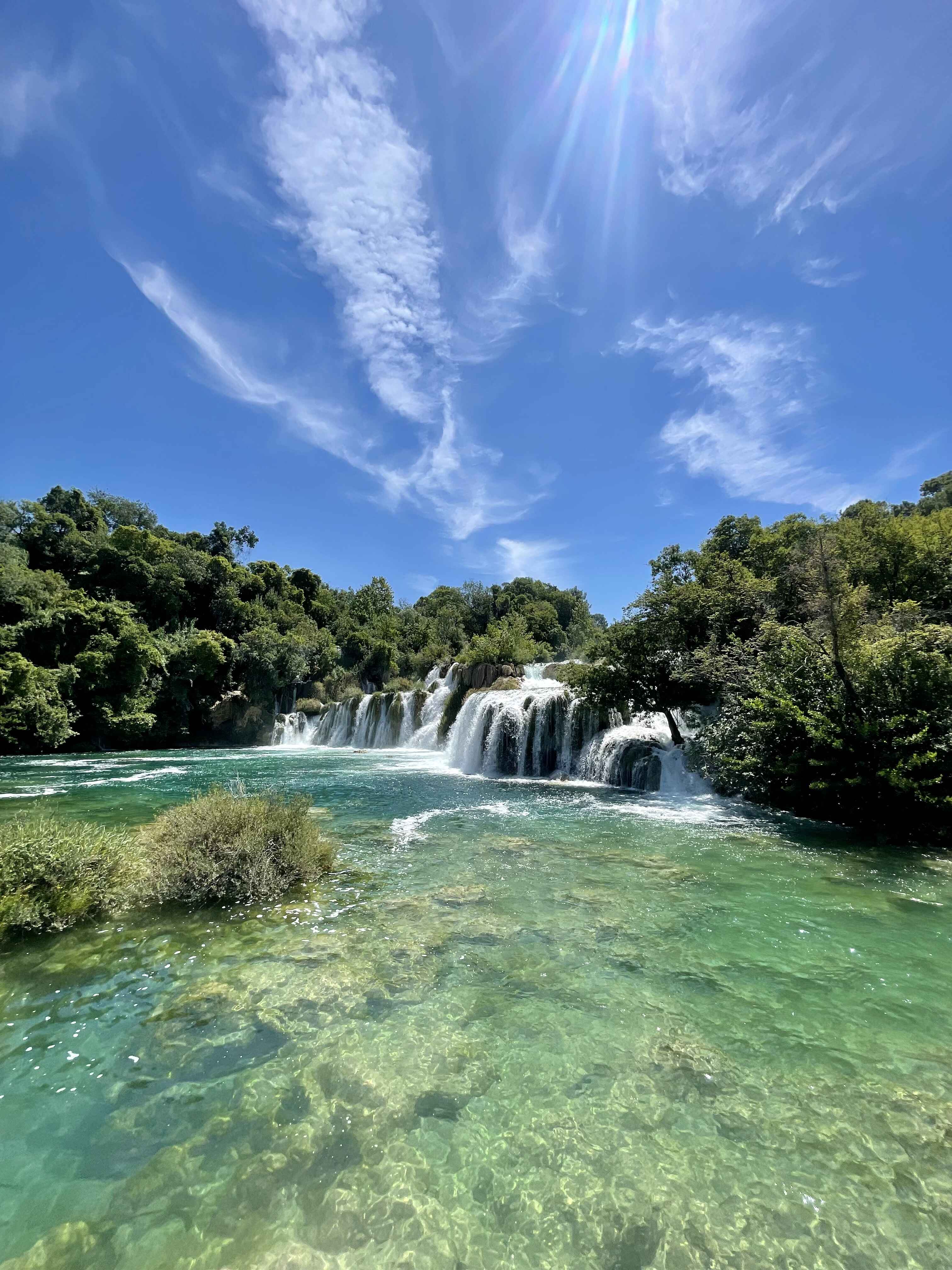 View of waterfalls at Krka National Park in sunny Croatia