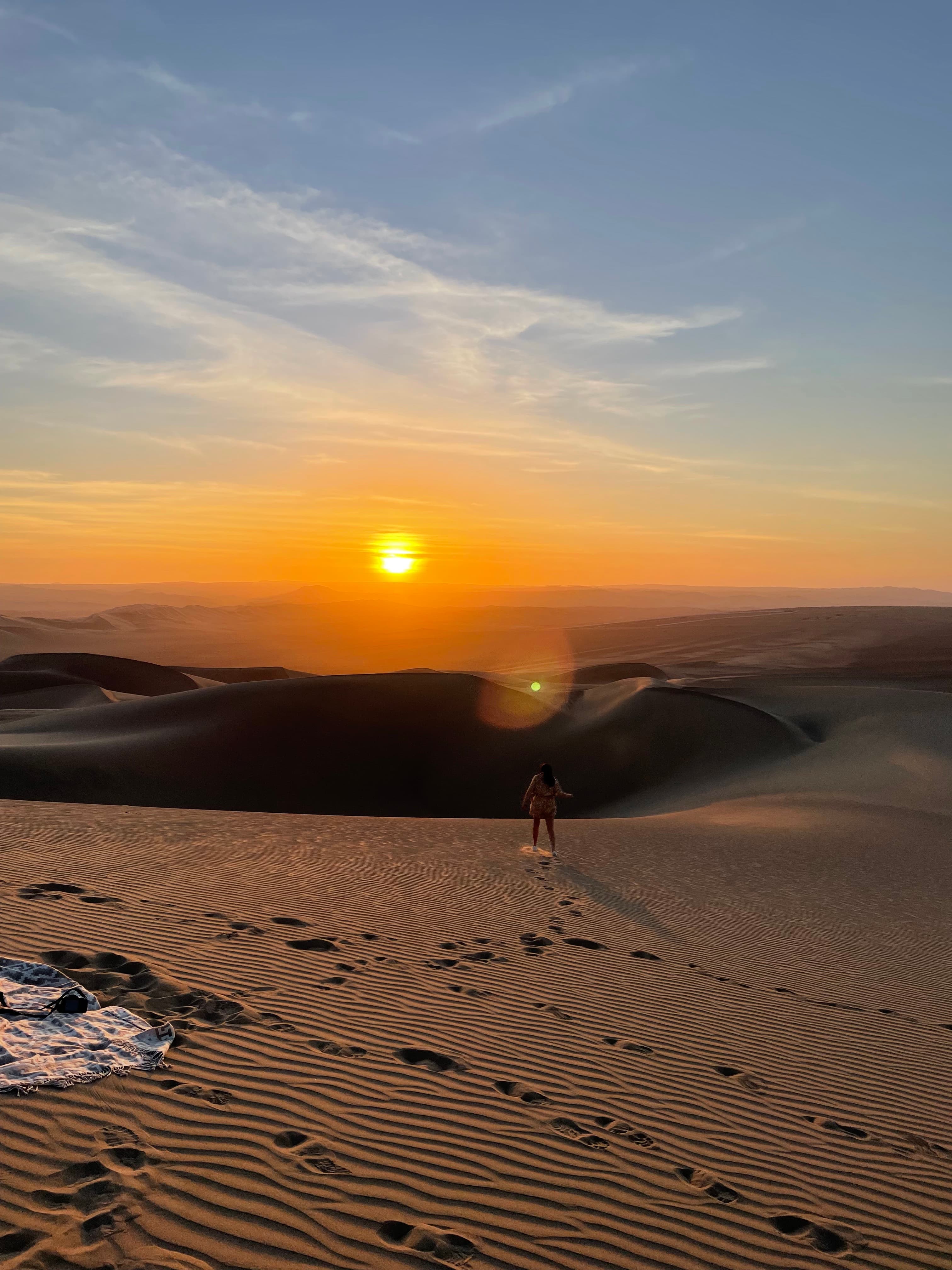Beautiful view of an orange sunset in the desert