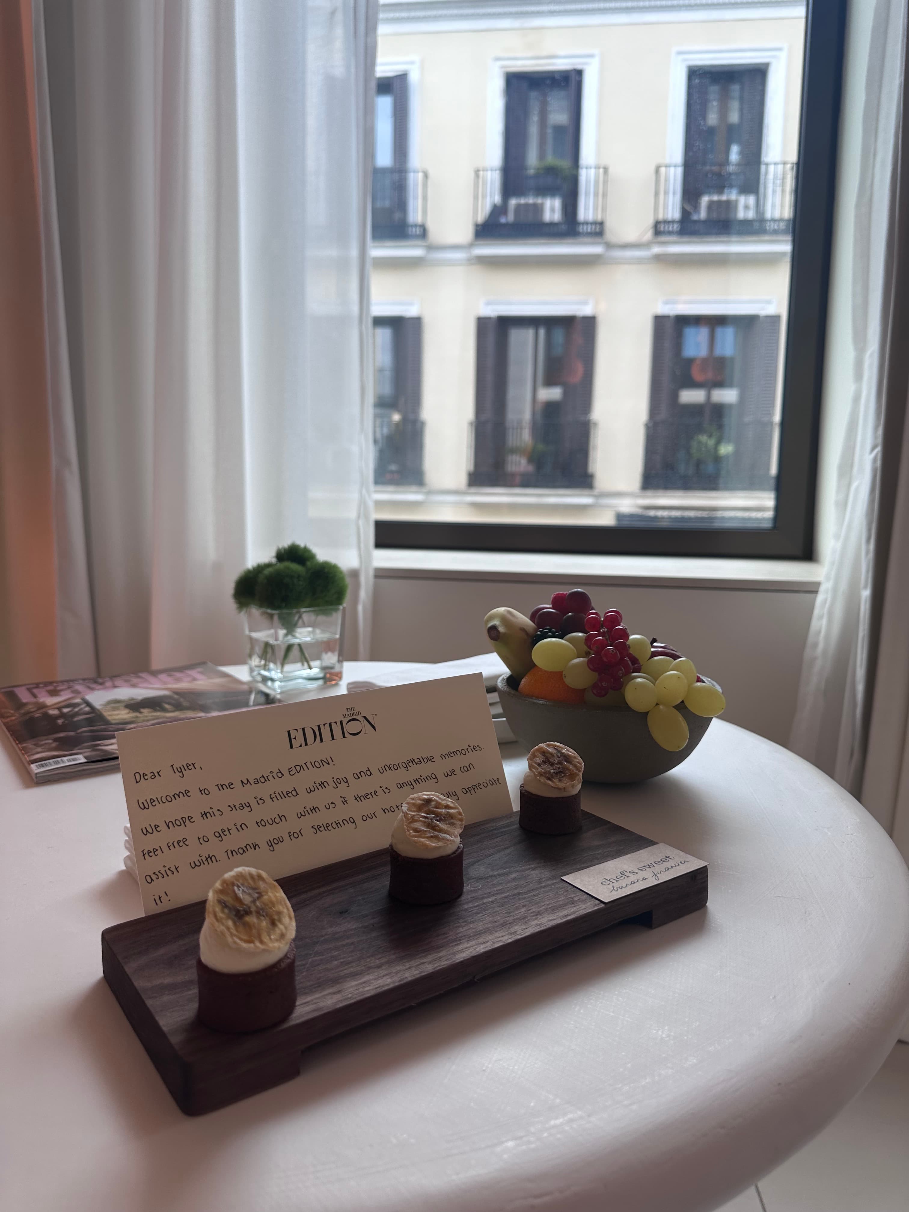 A view of treats at a hotel. 