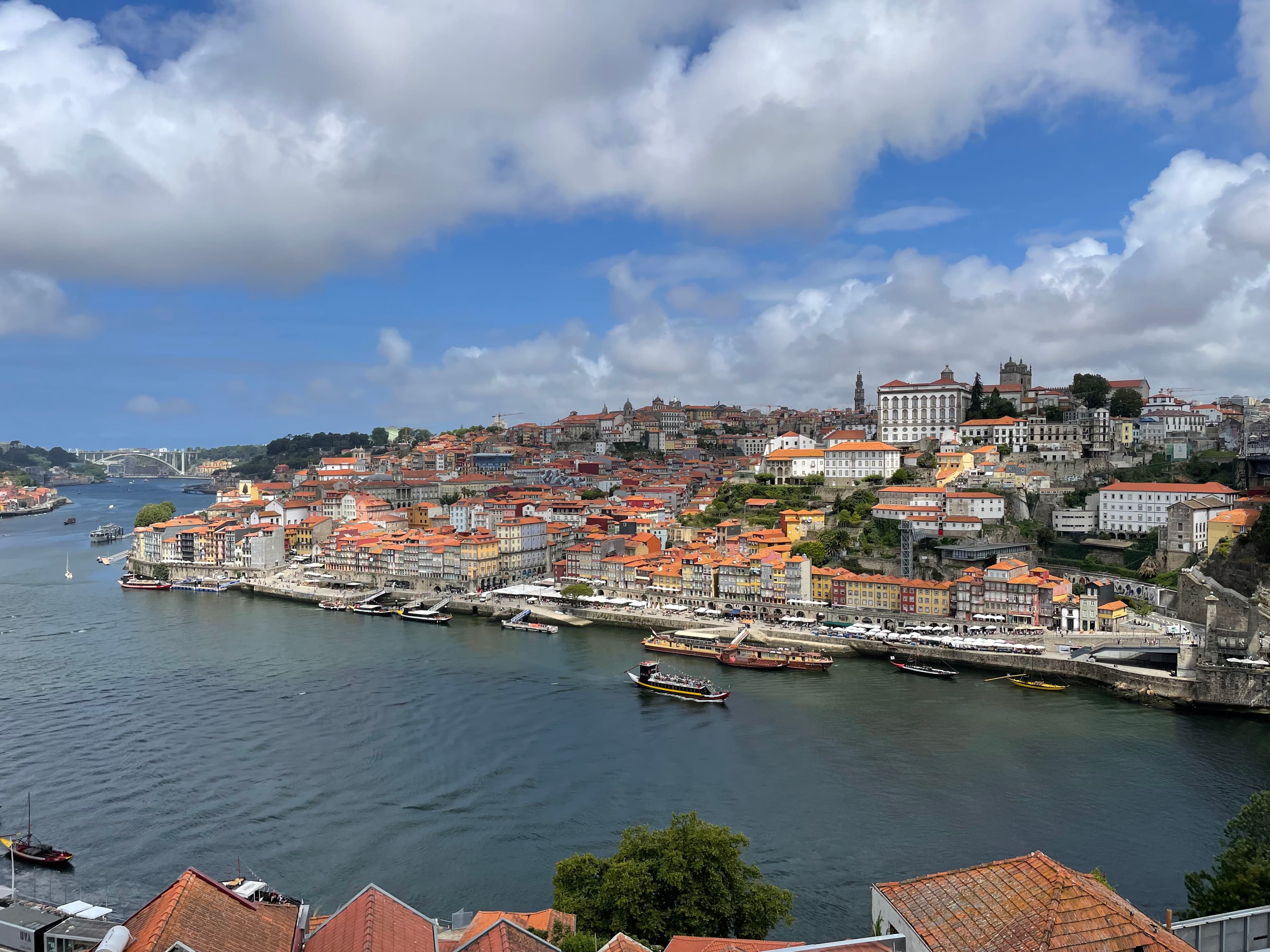 A panoramic view of Porto, Portugal, showcasing its historic architecture and the Douro River flowing through the city.