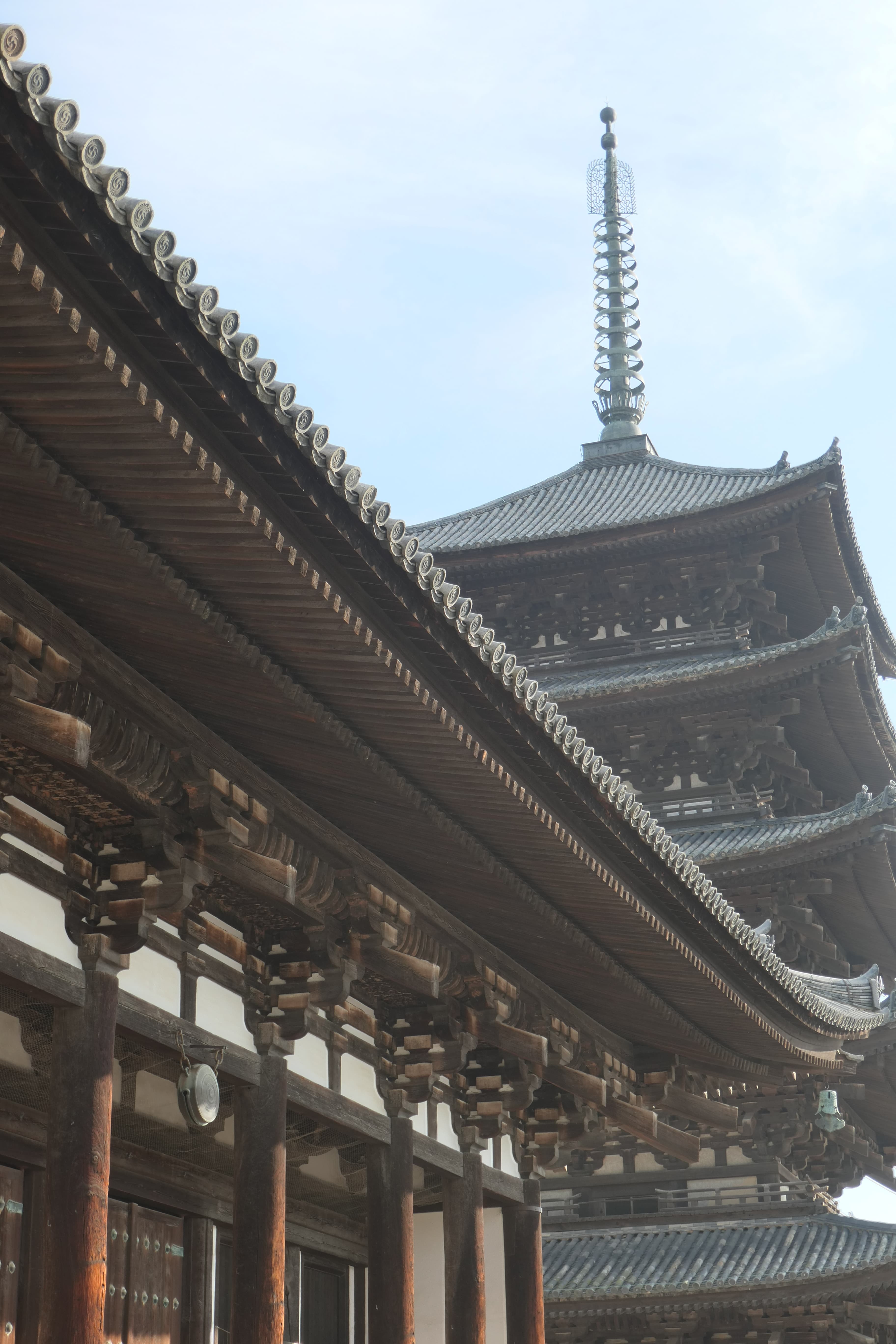 A low-angled view of traditional buildings