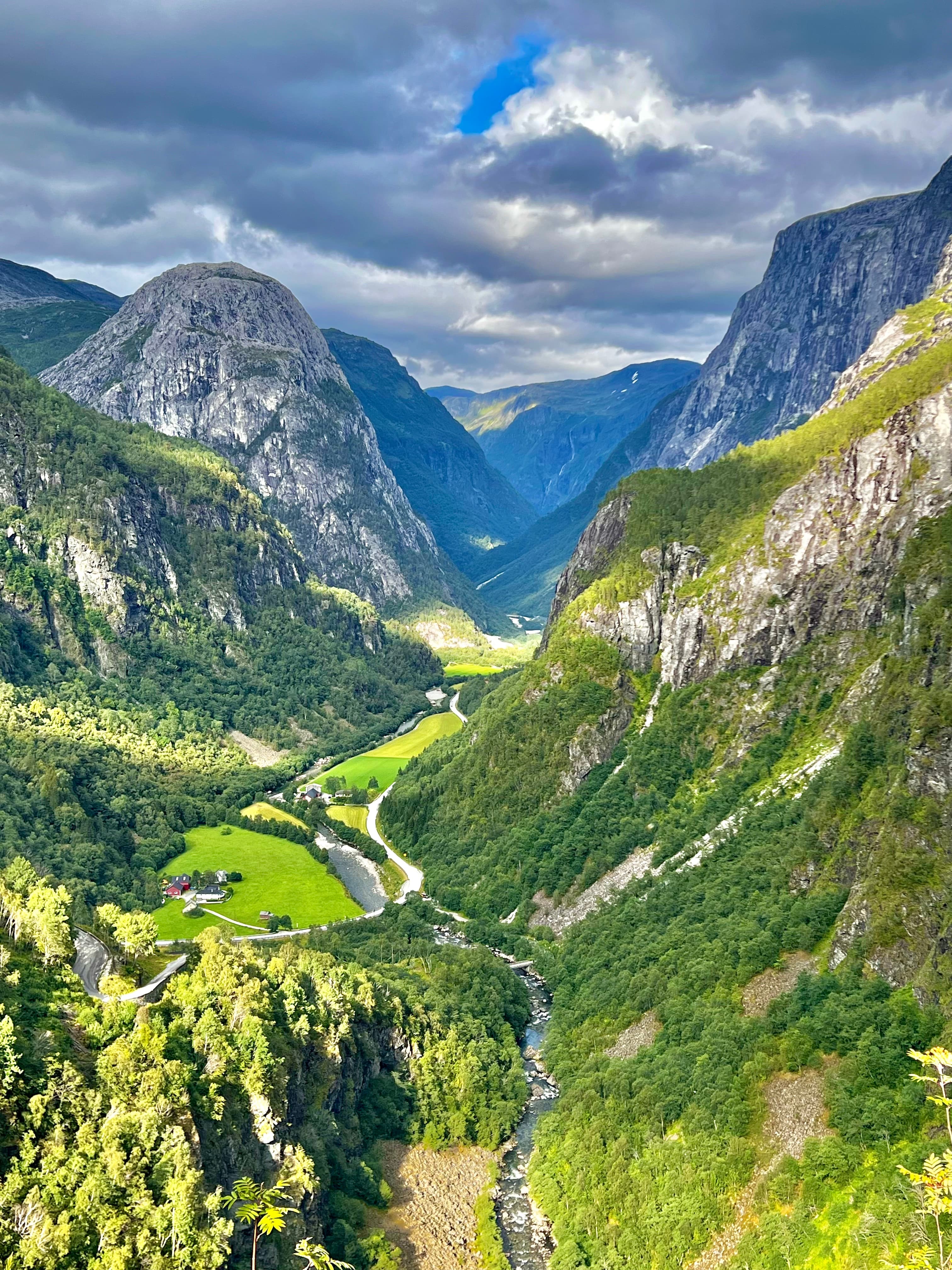 Beautiful view of a green valley and stunning mountains