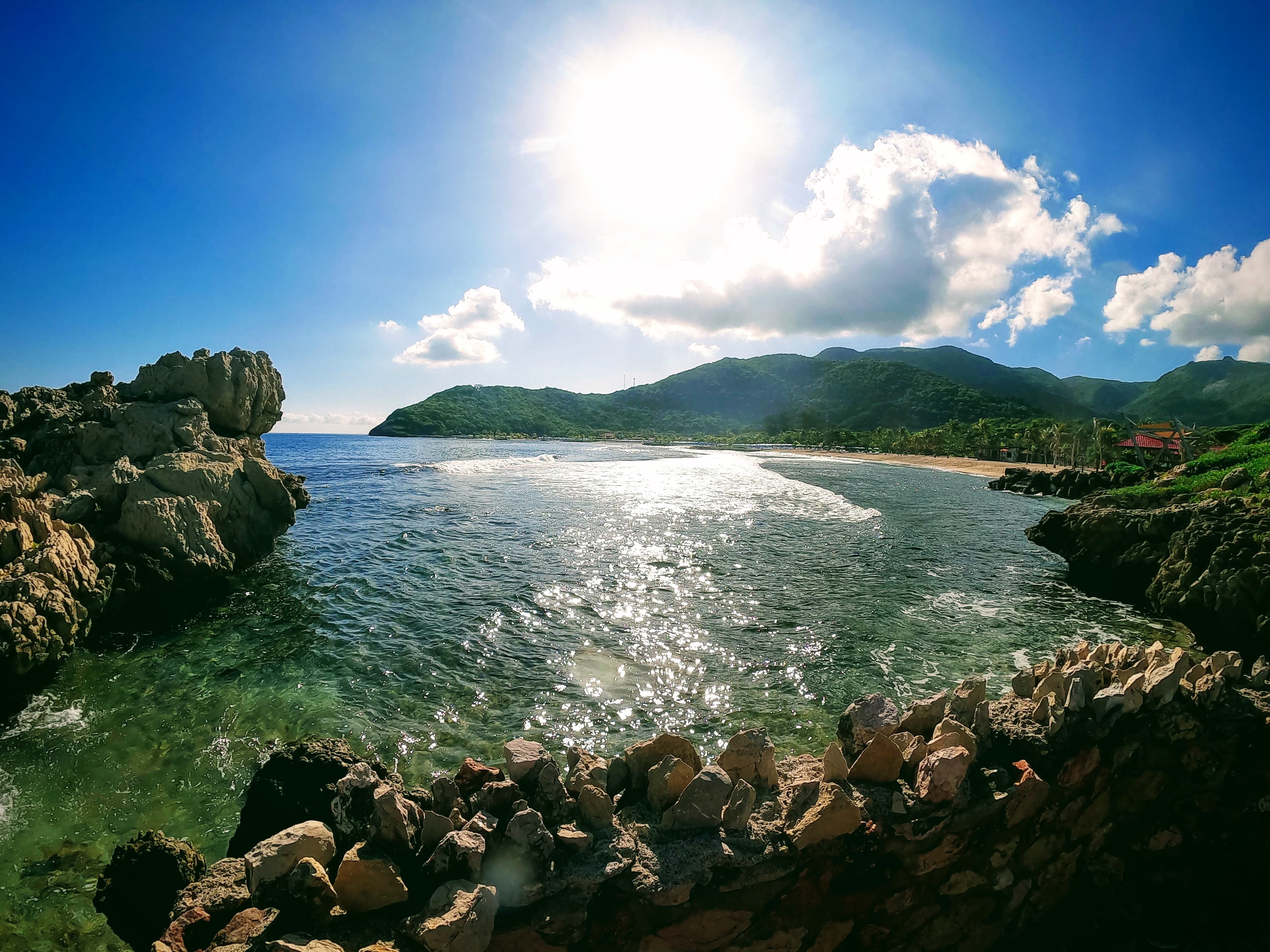 Beautiful view of the sea and nearby mountains on a sunny day