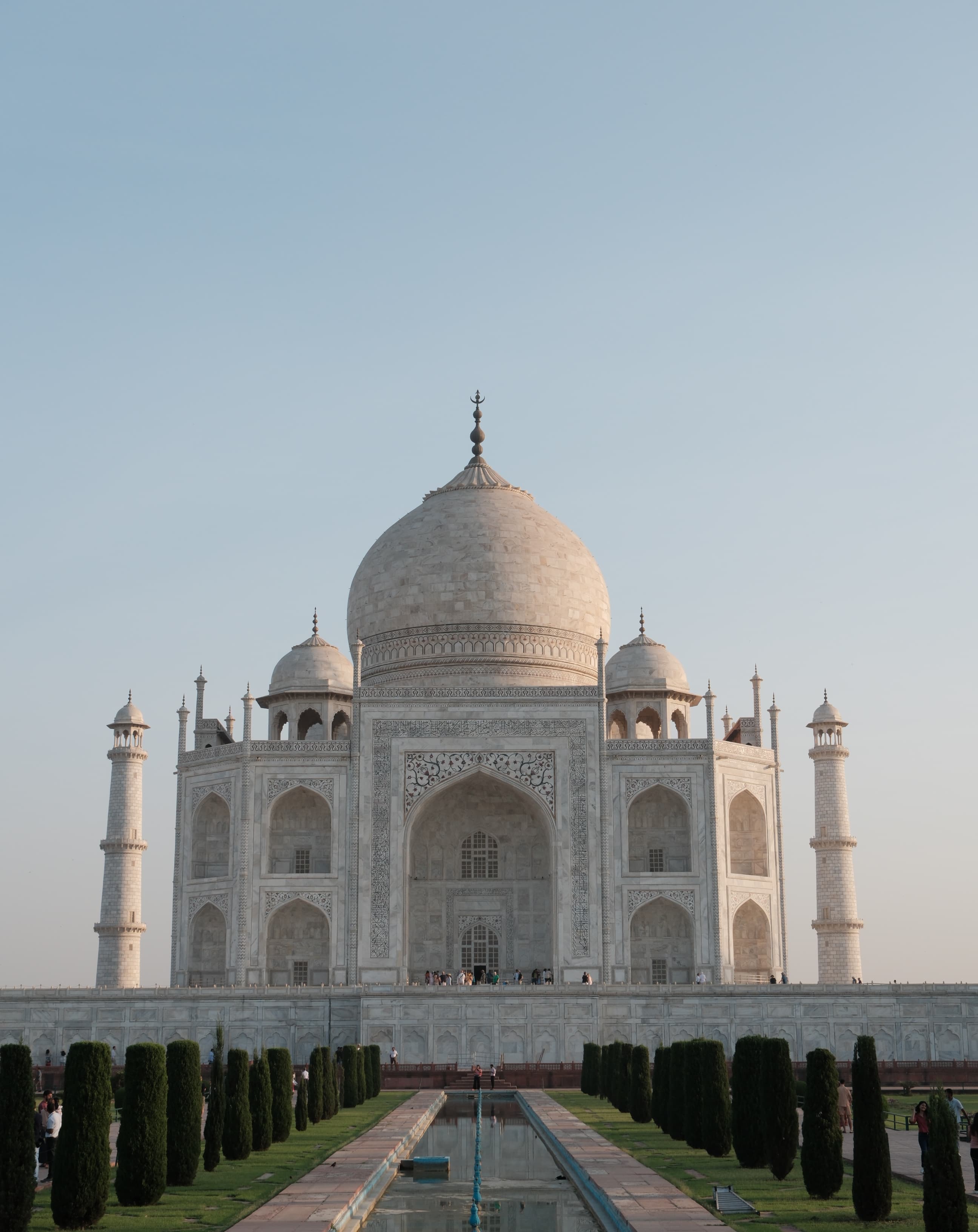 A stunning front facing view of the Taj Mahal in India. 