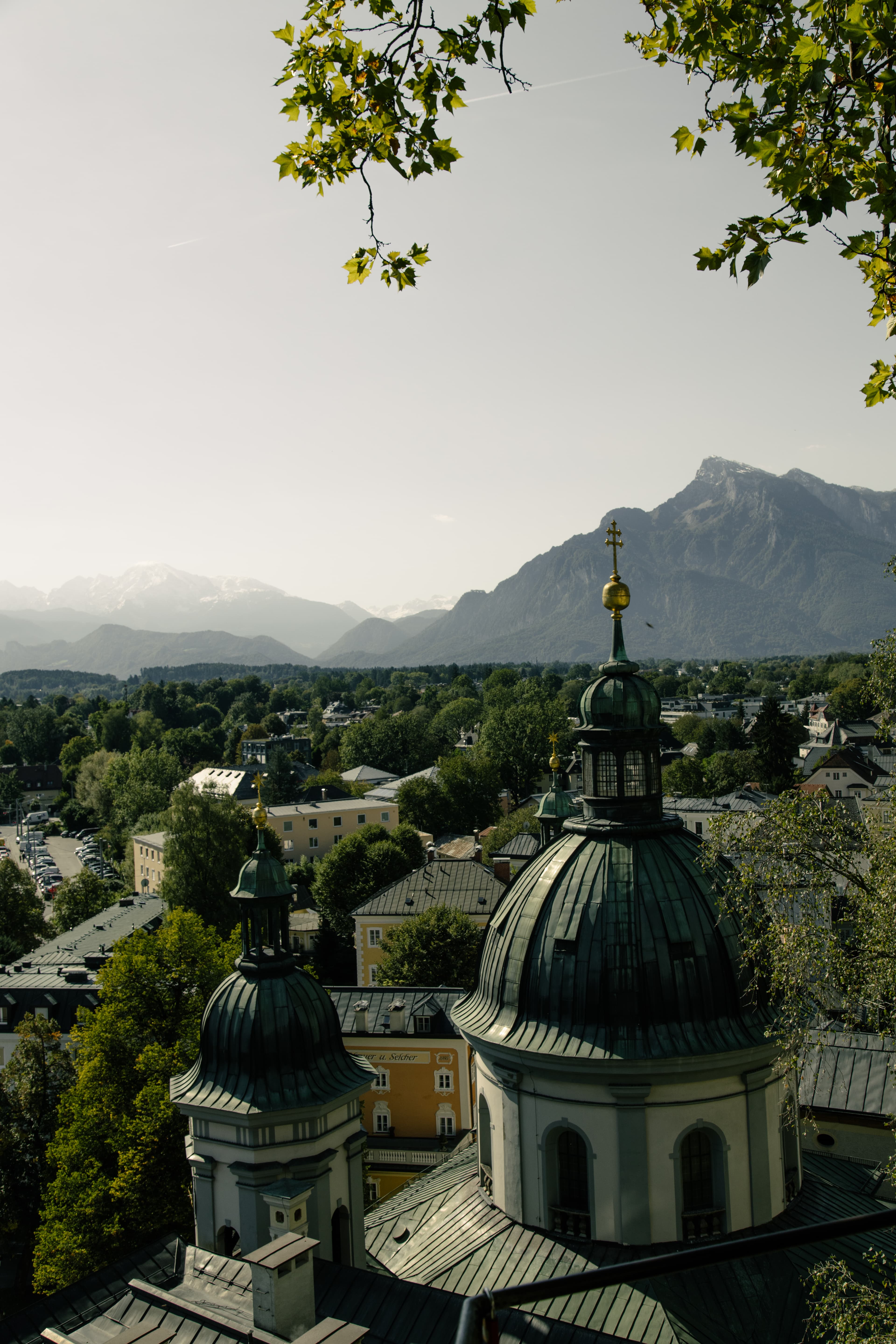 View of the top of buildings during the daytime.