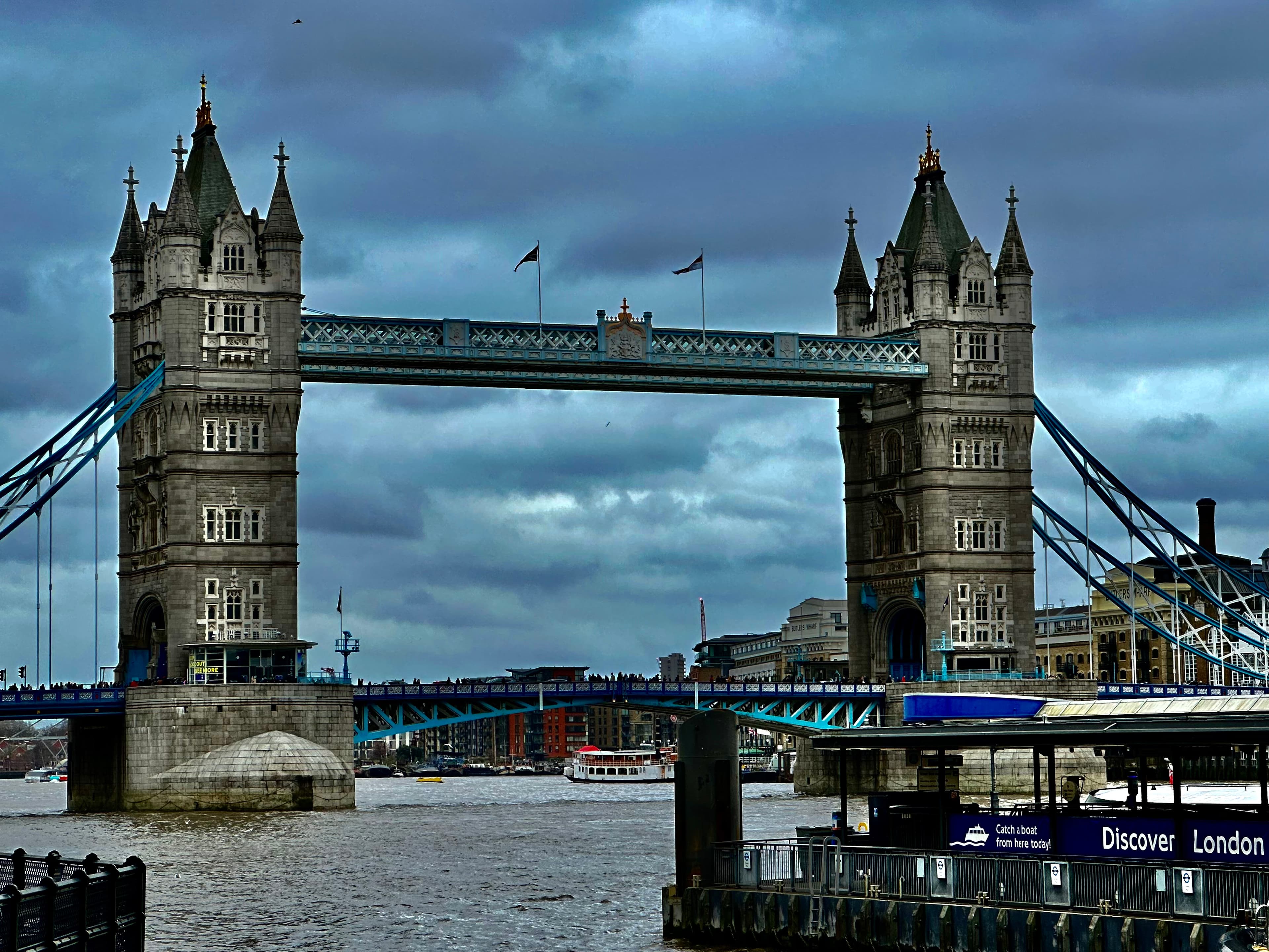 A view of a bridge in London on a sunny day. 