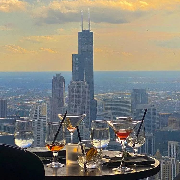 drinks on table building view Chicago