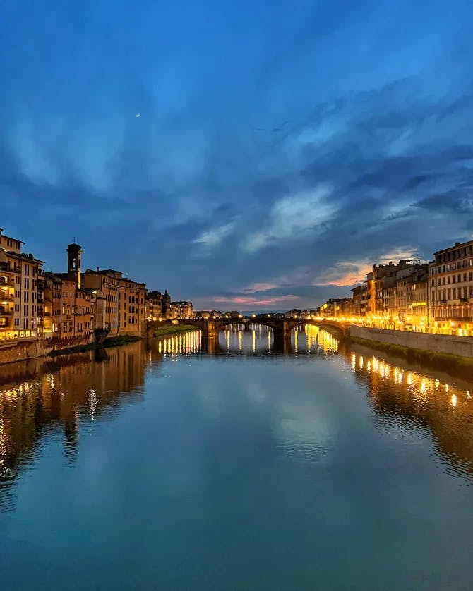 Picture of Arno river bridge at night lights