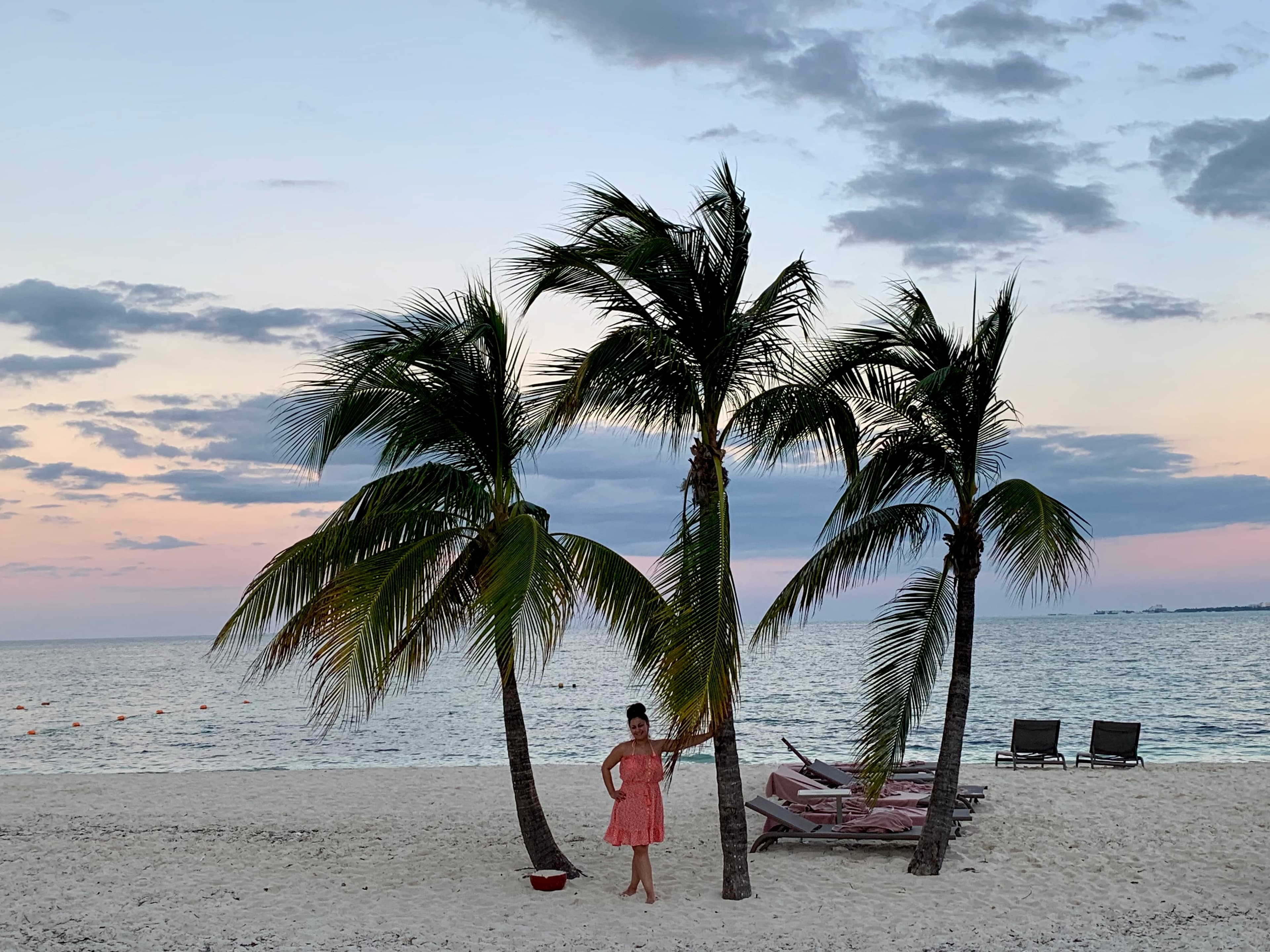 Picture of Ashley standing with palm treem on a beach