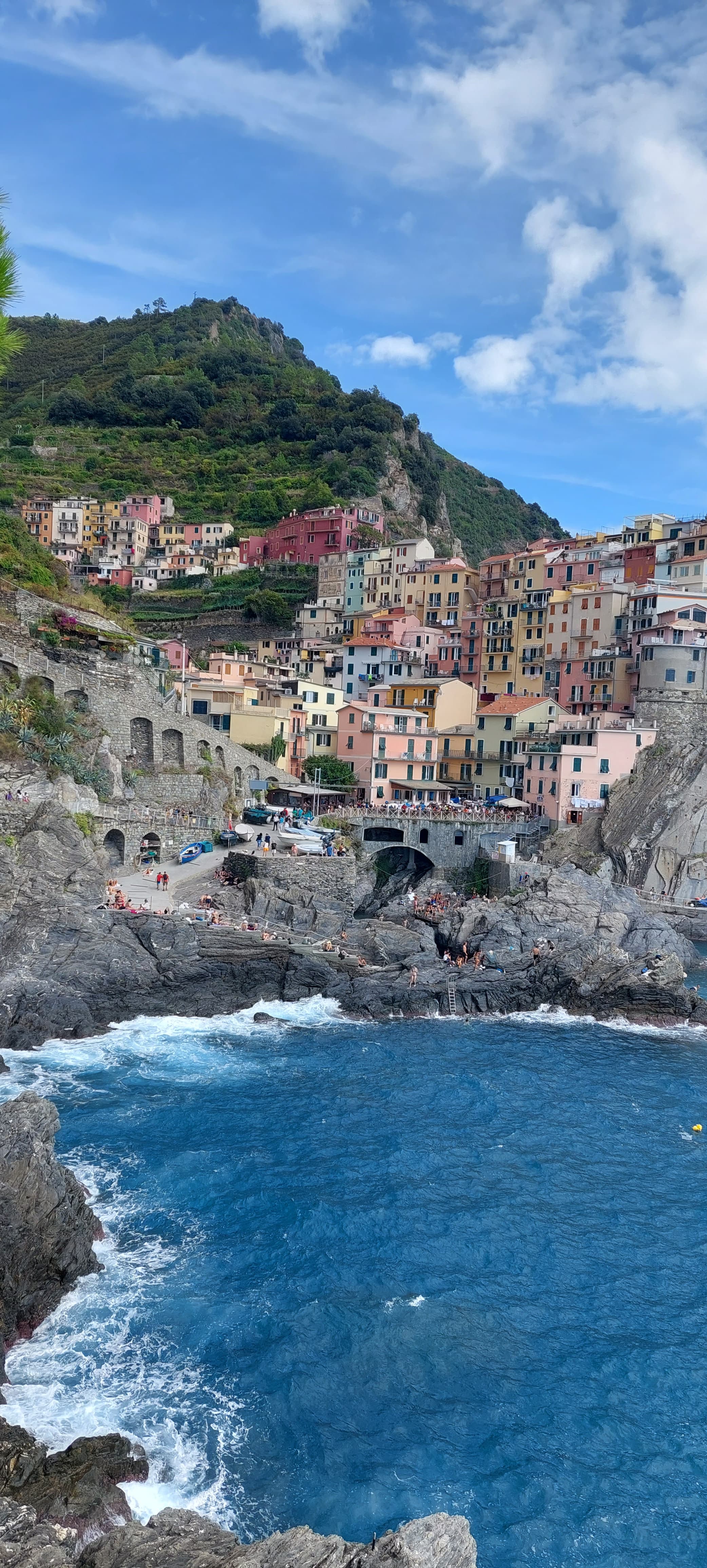 Sea waves crashing on a rocky shore