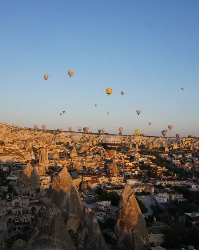 View of hot air balloons in the sky