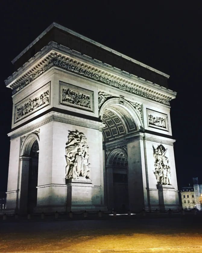 Beautiful nighttime view of Arc de Triomphe