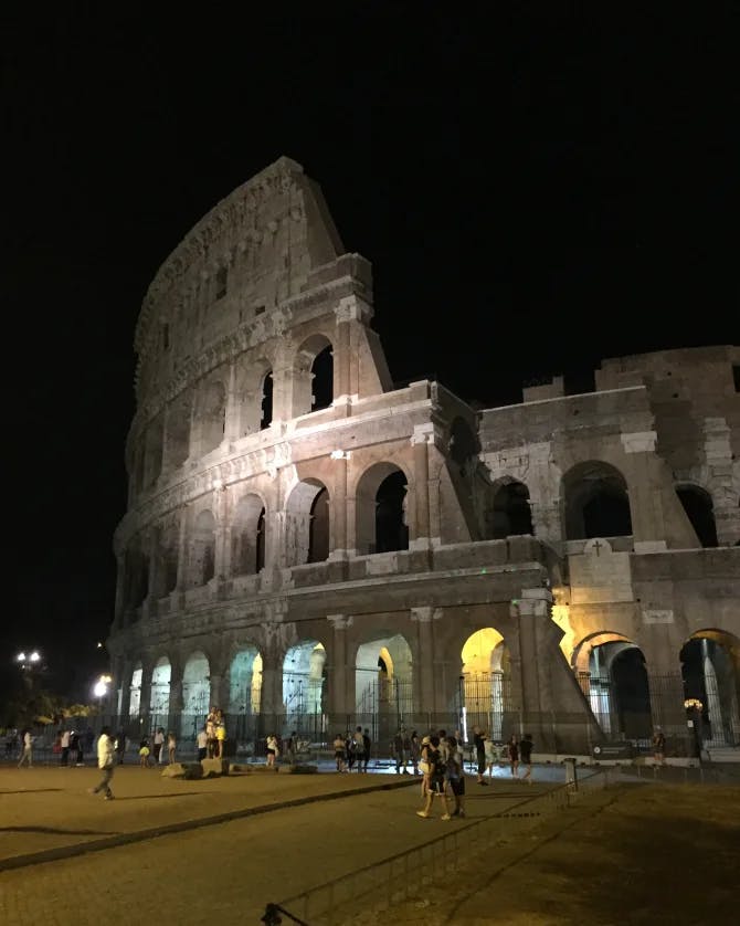 Beautiful view of the Roman Colosseum at night
