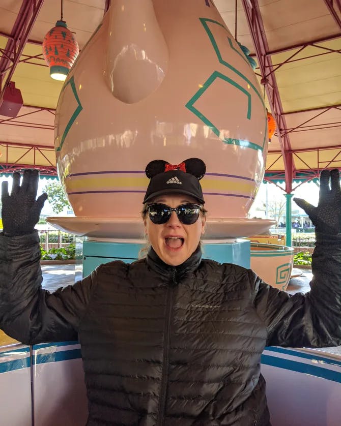 Enjoying a ride on the tea cups at Disneyland 