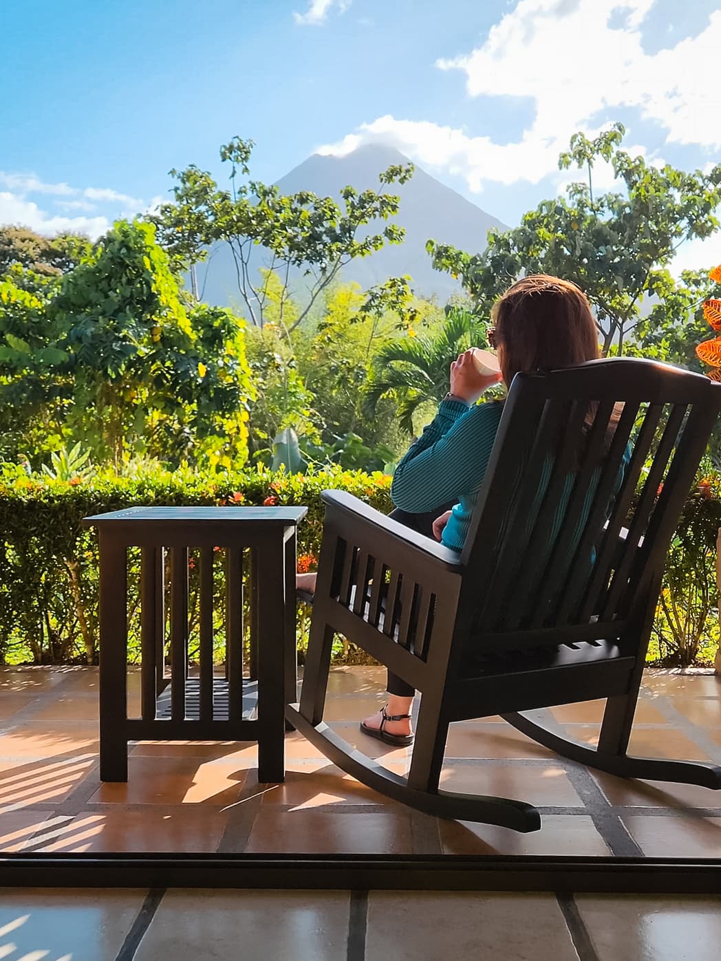 Adviser Pam Hughet having a cup tea and enjoying the view
