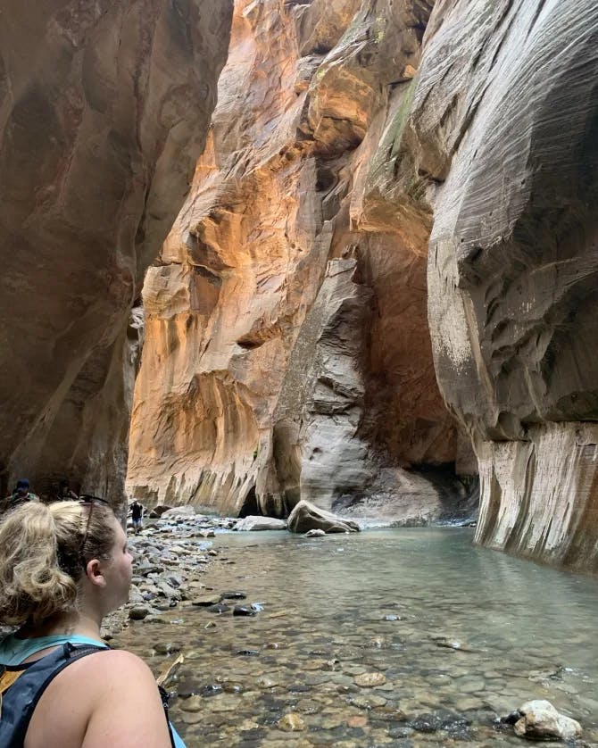 Picture of Marina at Zion National Park looking out at water and a rocky wall