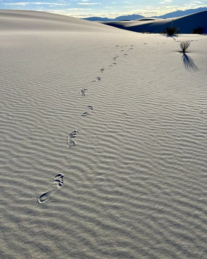 Foot trail on desert sand