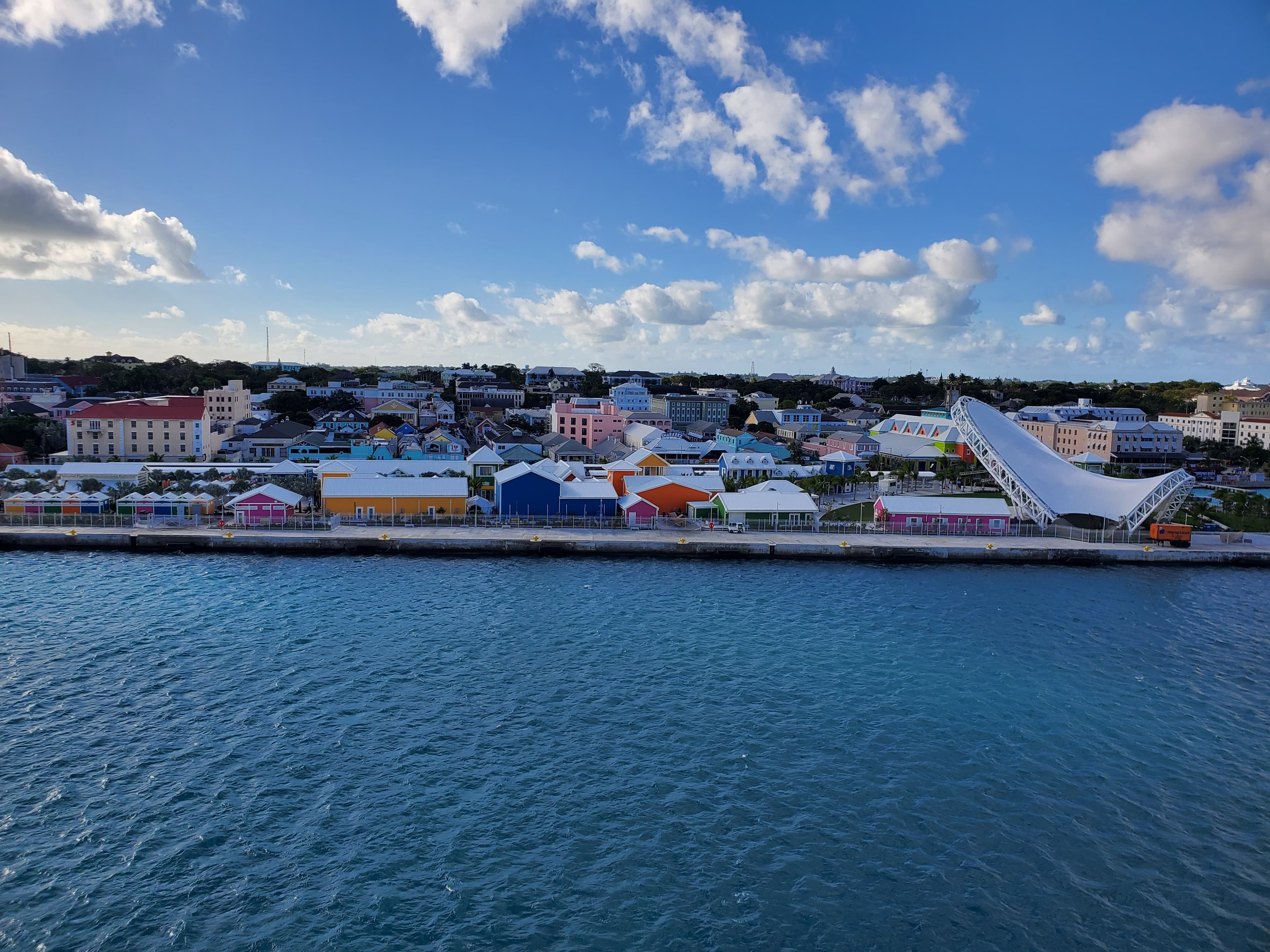 A beautiful view of the city from the sea on a cloudy day