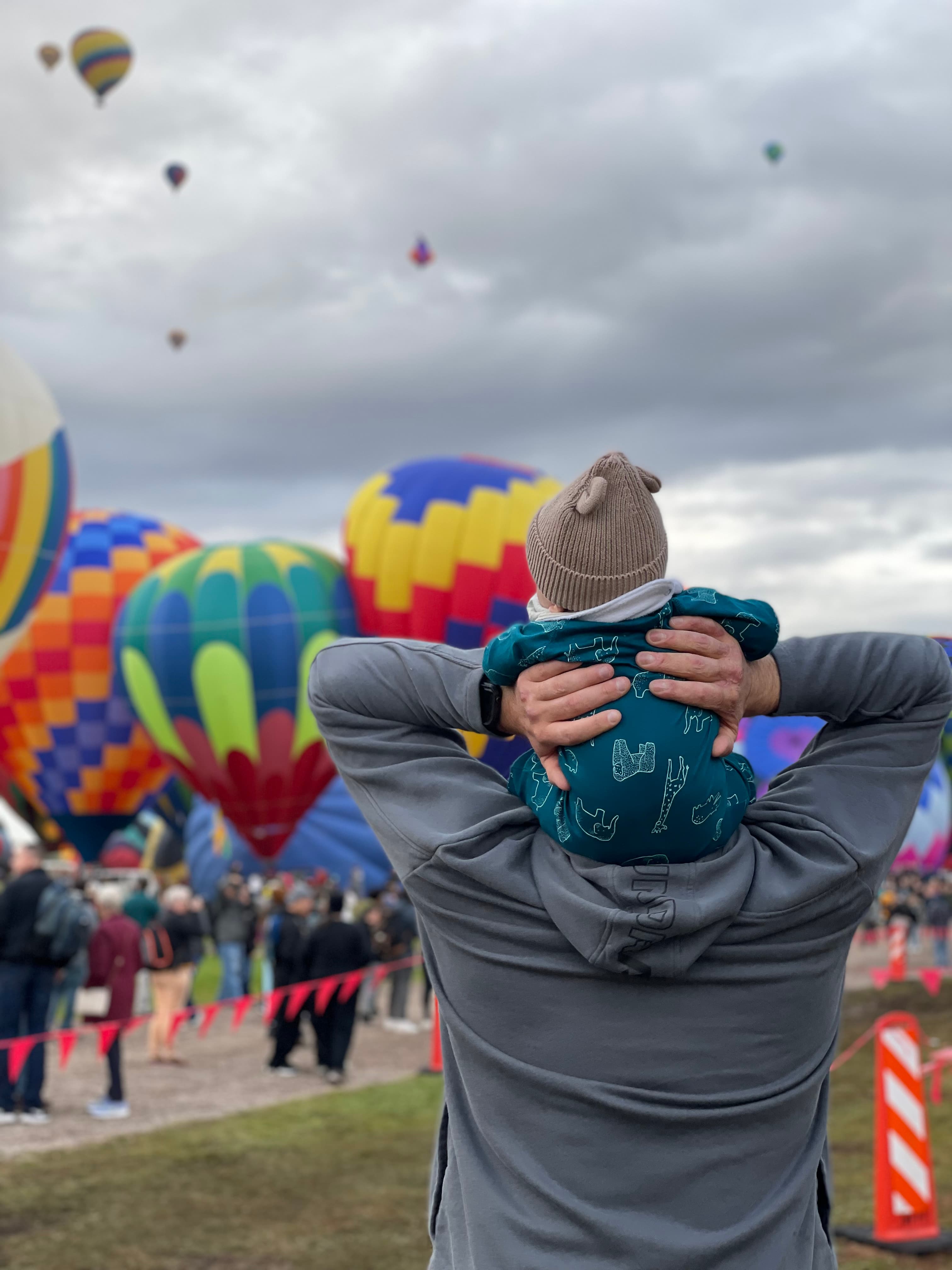 Hot air balloons taking off