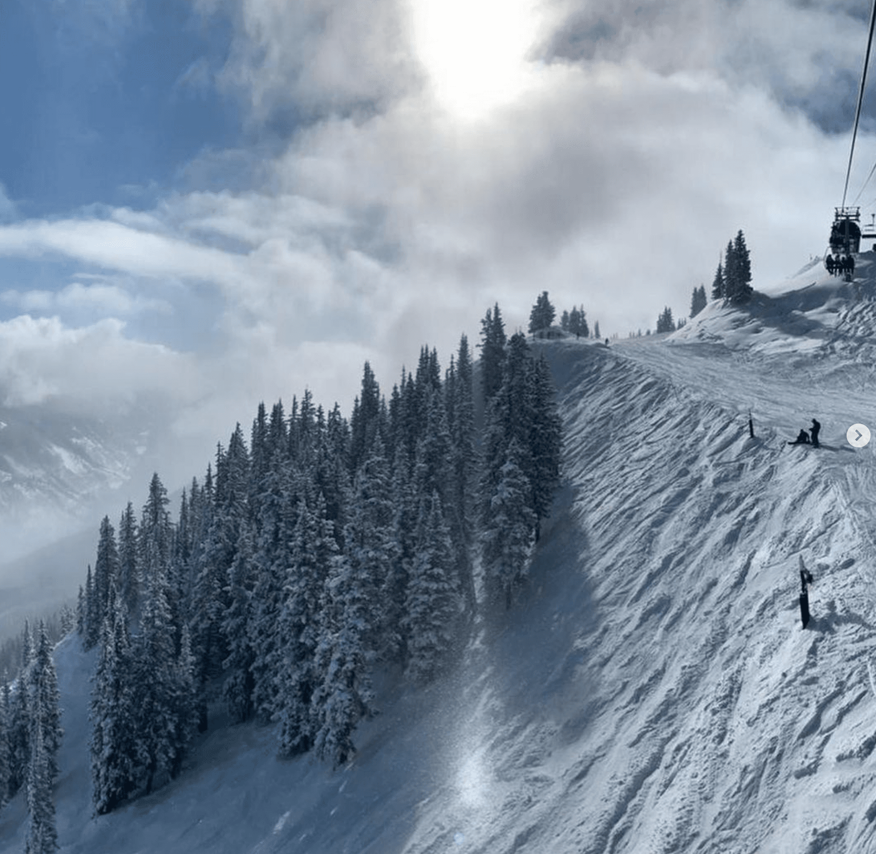View of a snowy ski slope.