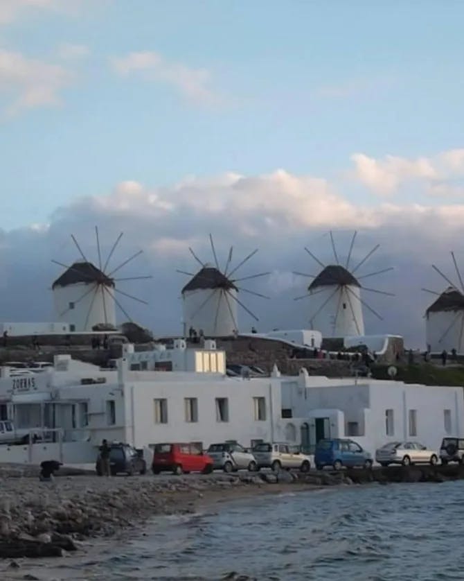 View of the windmills by the sea