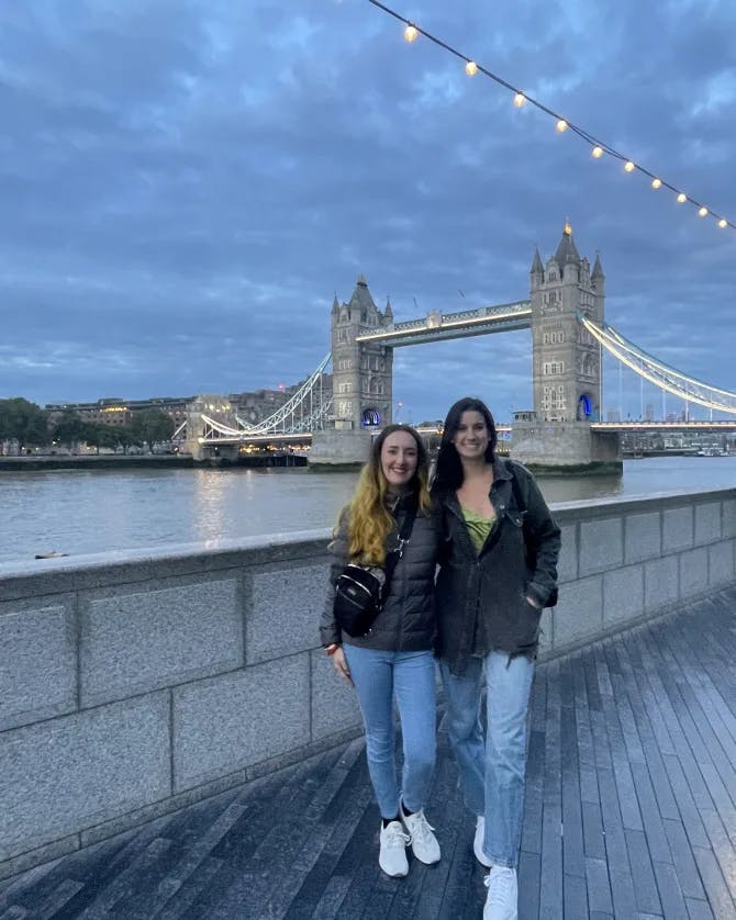 Picture of Alexandria with a friend at Tower Bridge