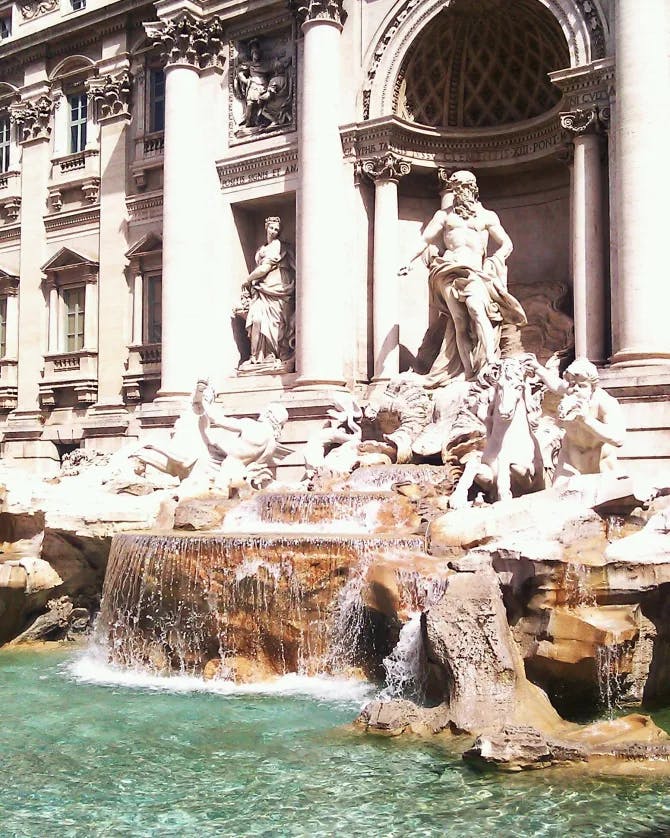 The beautiful, marble Trevi Fountain in Rome, Italy. 
