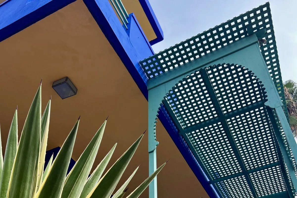 Blue colored ceiling outside the building during daytime