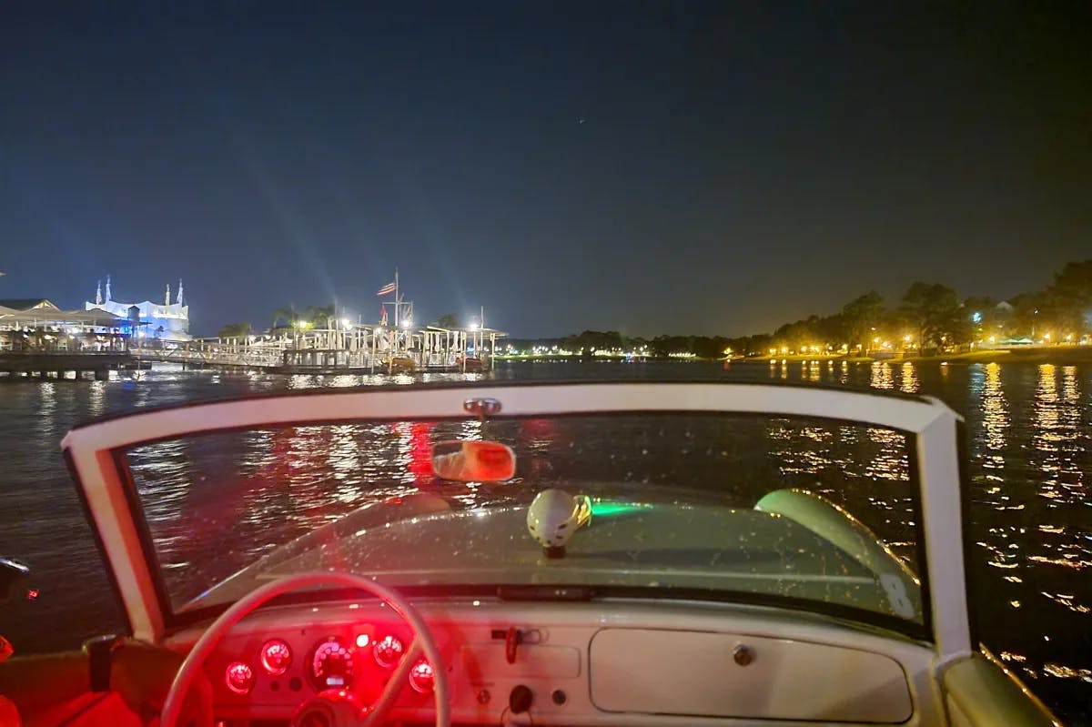 Make a splash on a captain-guided tour of Lake Buena Vista aboard a fully restored amphicar boat.