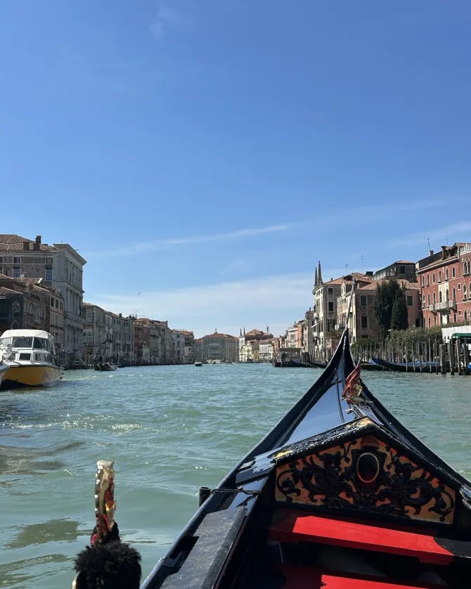 Picture of classic boat in Grand Canal in Venice. 