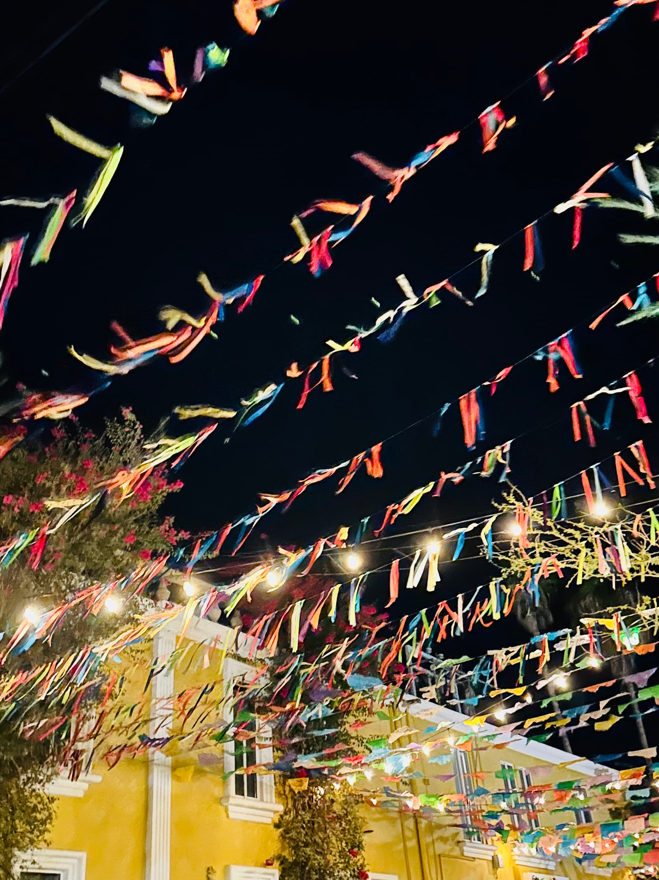Pennants hanging in a thread