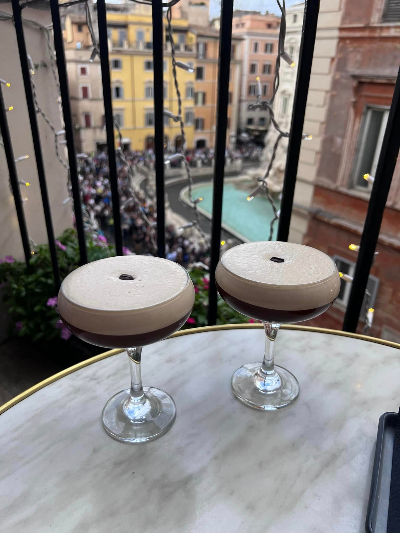 Having drinks on the balcony