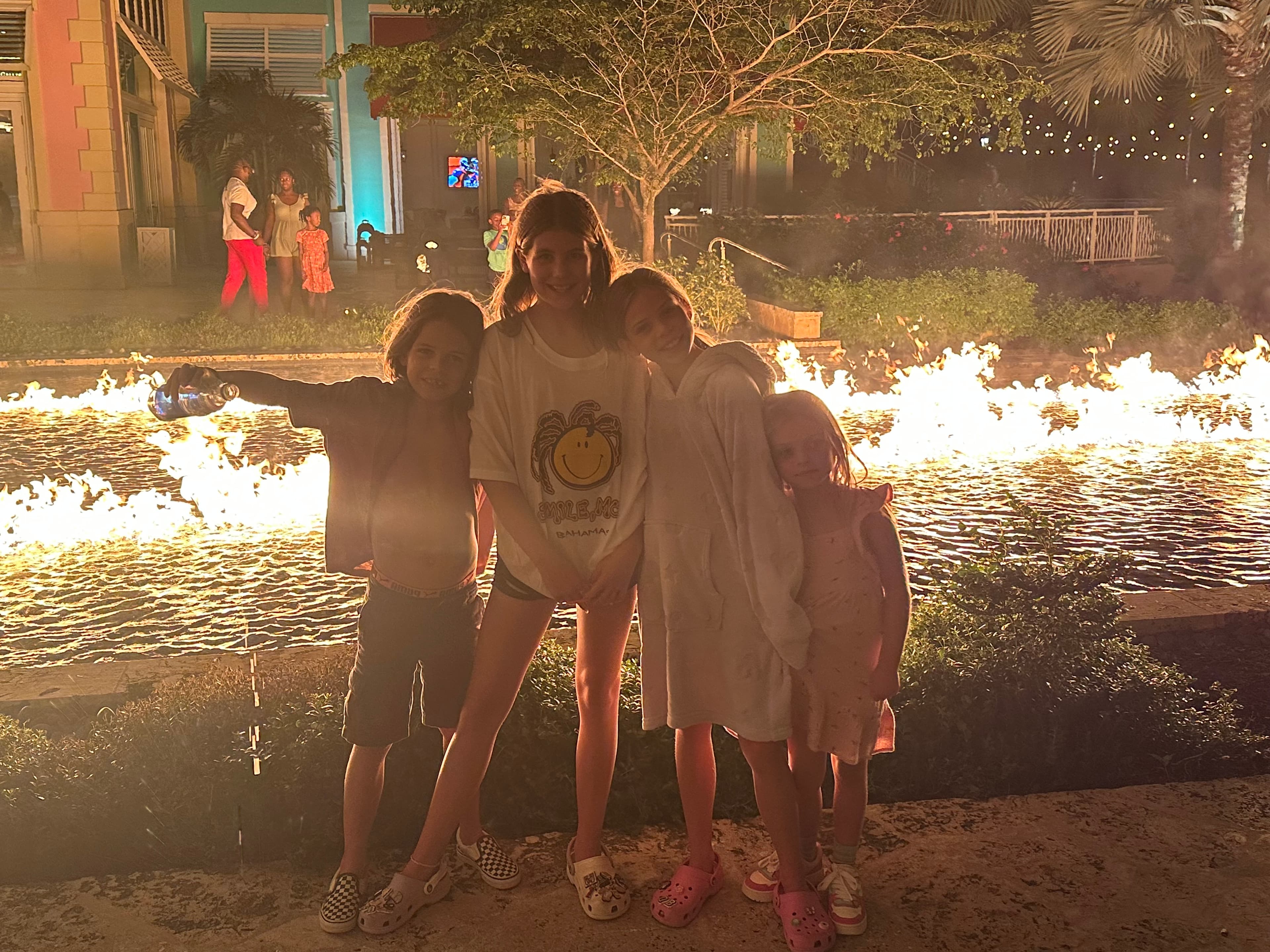 A group photo of girls at night light