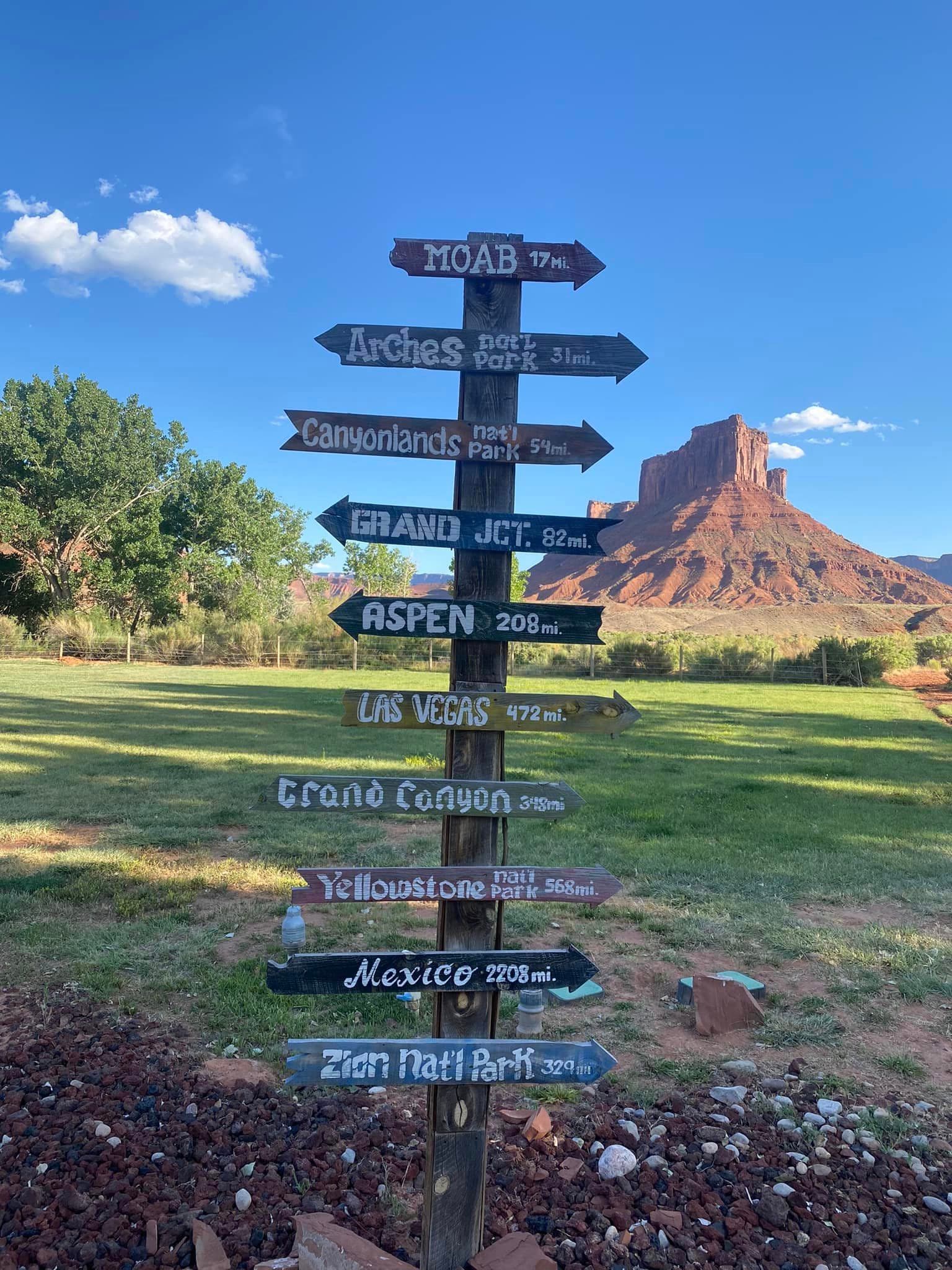 View of a sign pointing to different destinations in the Mid-west of the USA.