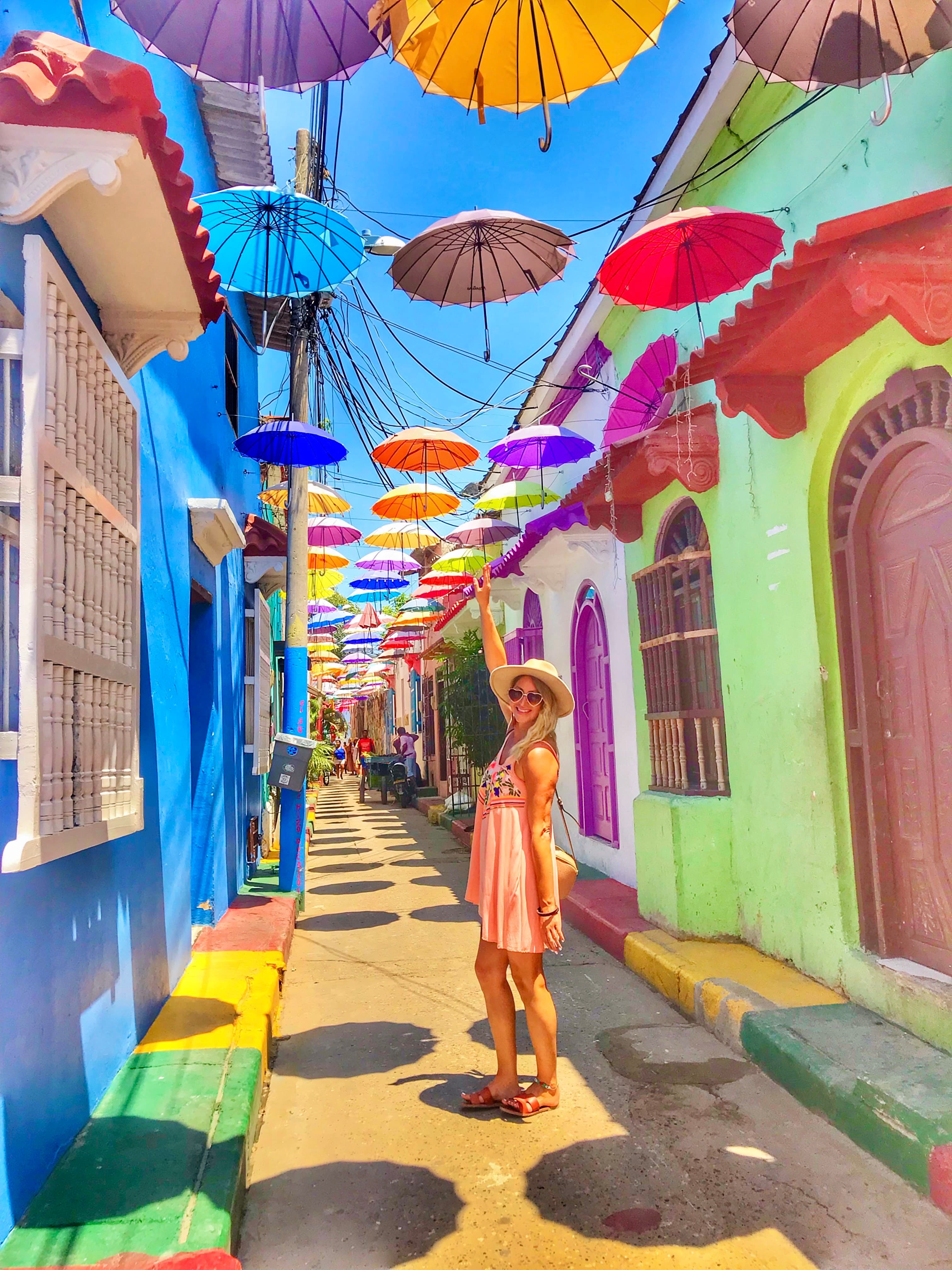 Summer posing under an umbrella street