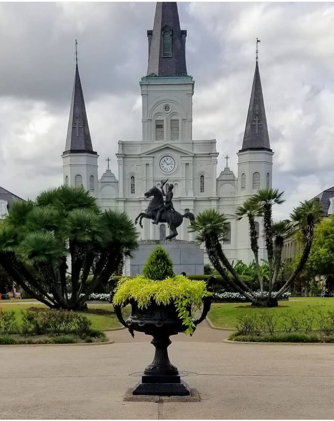 Beautiful white church building and a garden