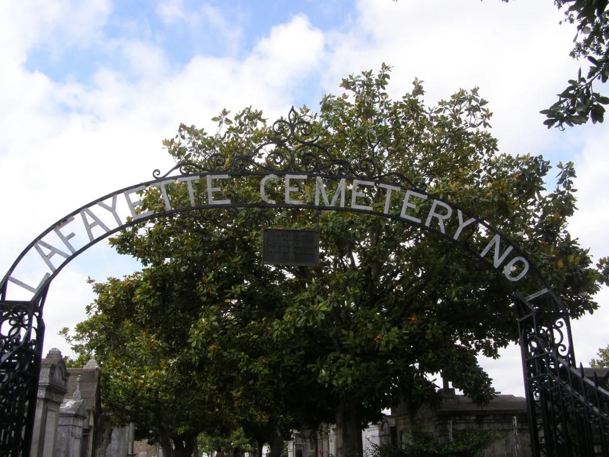 A cemetery's gate with lafeyette cemetery.