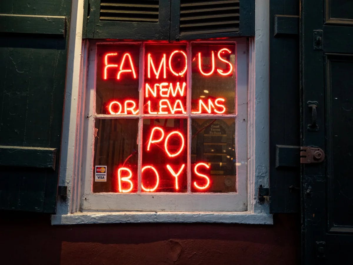 LED sign saying Famous New Orleans Po Boys.