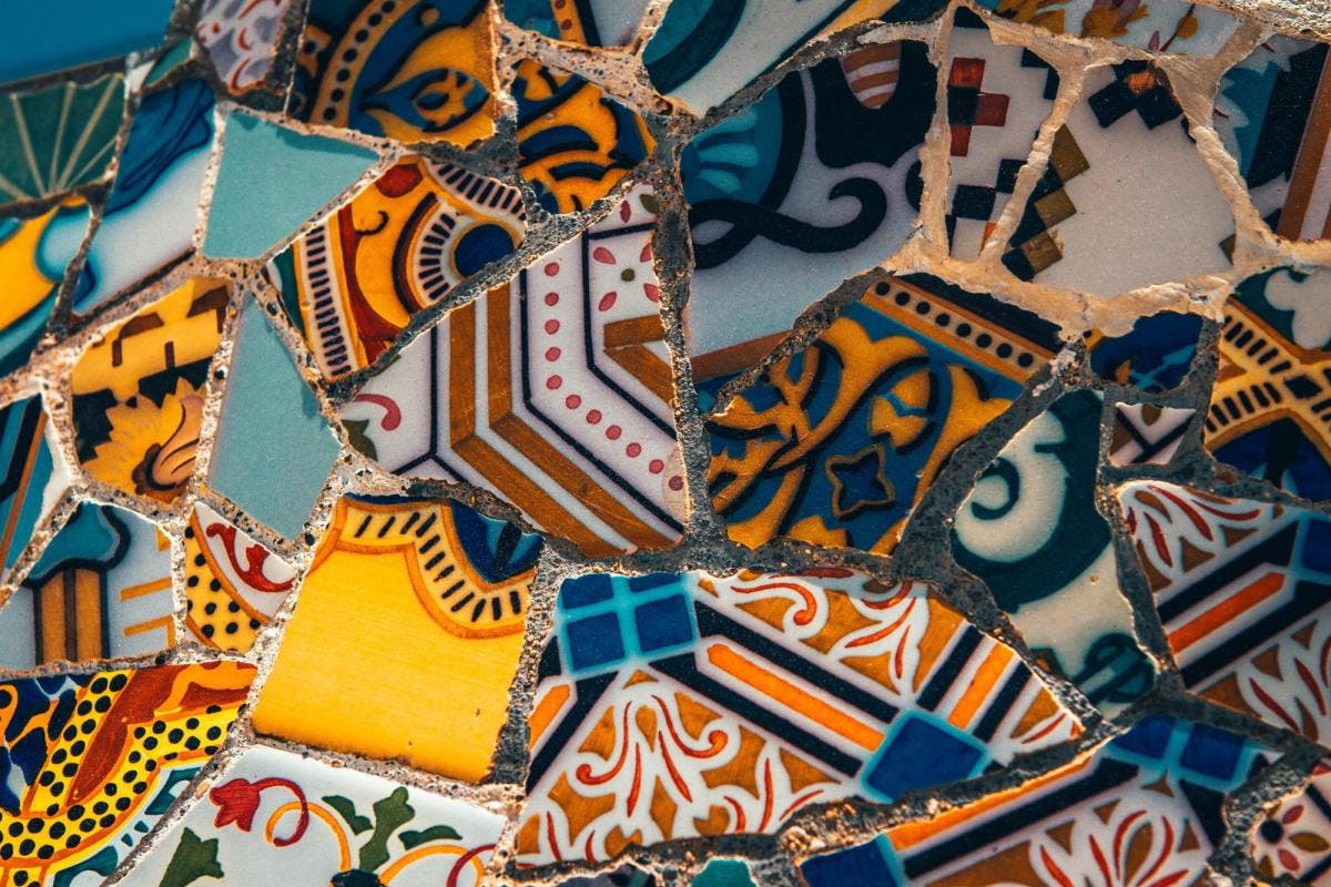 Close up of colorful patterned tiles used in Barcelona.