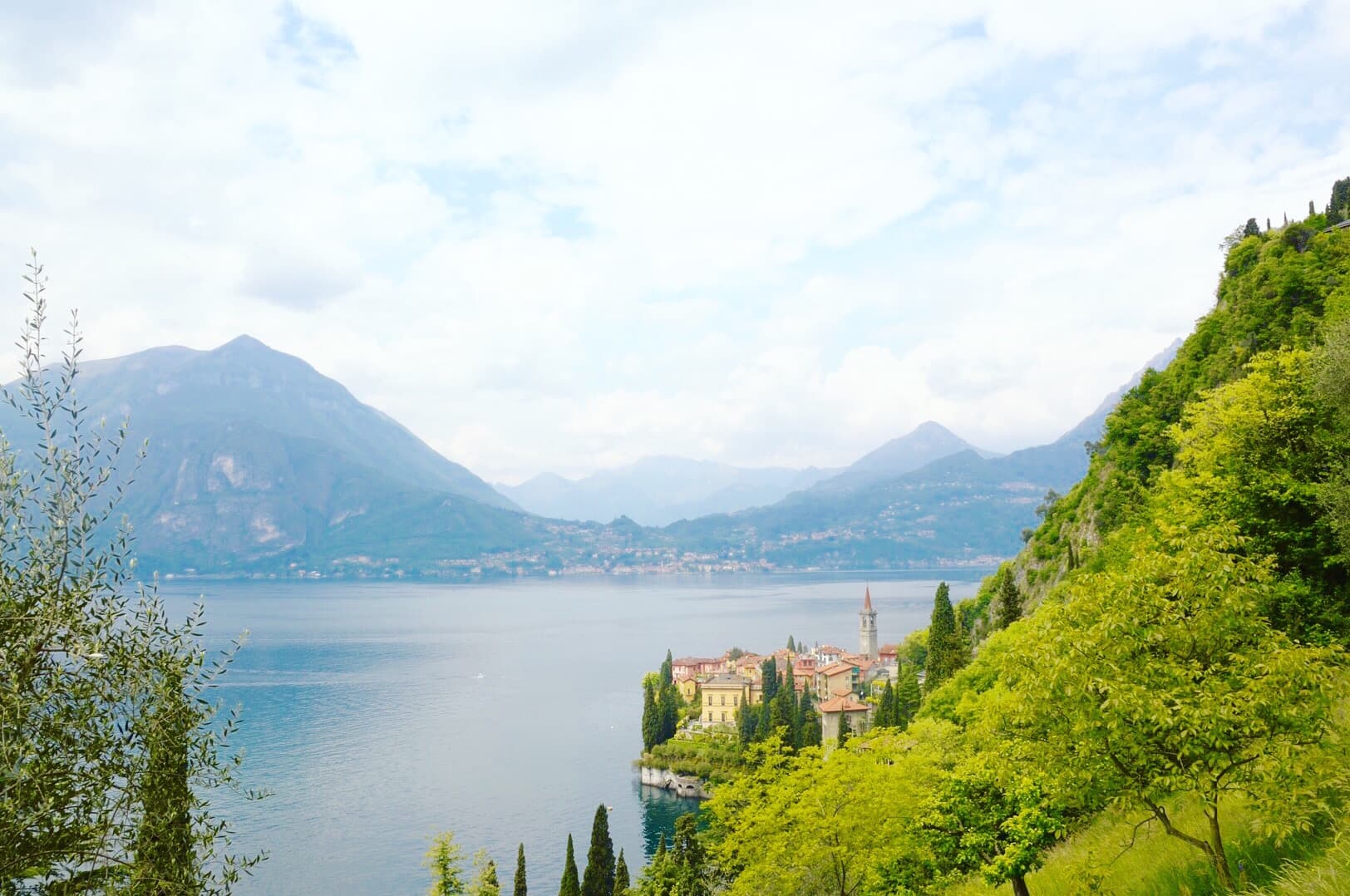 A lake with mountains.